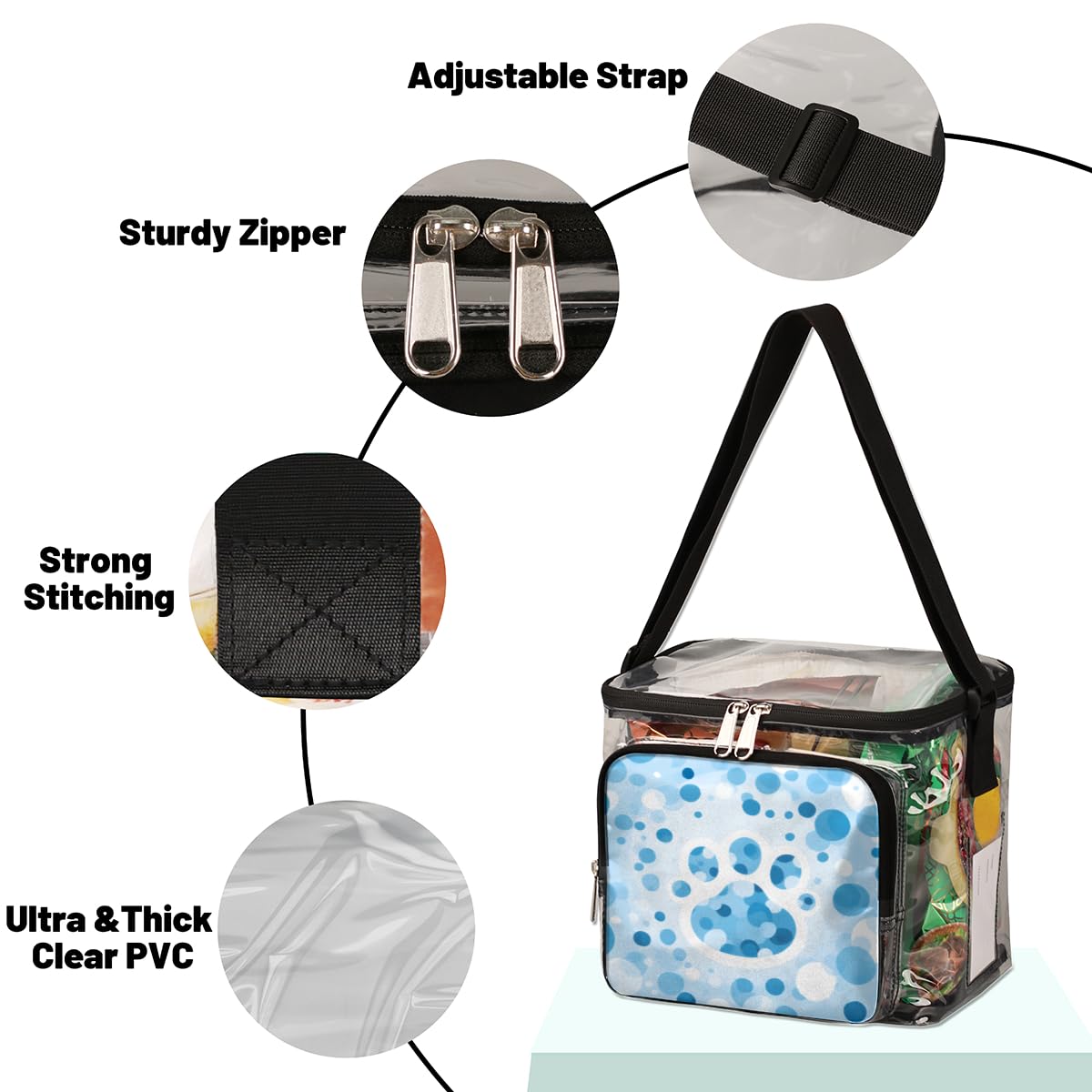 GzLeyigou Unique Blue Bubble Dot Clear Transparent Tote Bag with Handles - Crossbody Shoulder Bag for Lunch, Outdoor Travel, Picnic, Concerts & Sports Events | Stadium Approved Clear Purse for Beach, Shopping, Gym & Daily Use