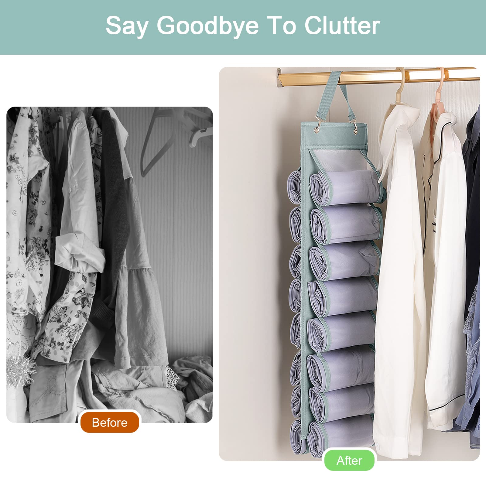 16-Slot Hanging Closet Organizer for Leggings, T-Shirts & Clothes - Space-Saving Wardrobe Storage for Yoga Pants, Tank Tops, Underwear & Towels (Grey) - Perfect for Bedroom, Closet & Travel Organization