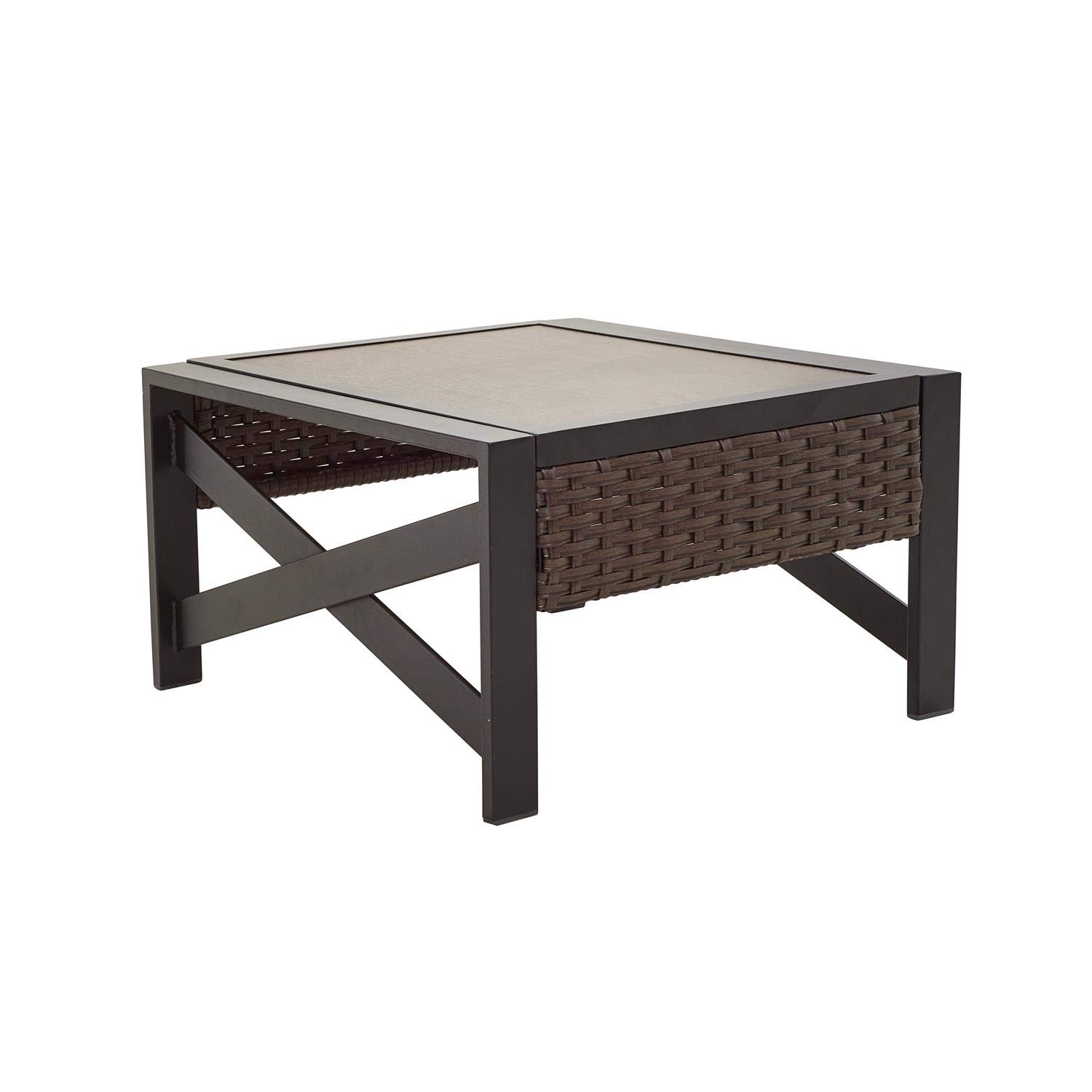 Brown PE Wicker Square End Table - Outdoor Metal Rattan Side Table for Patio, Garden, Deck & Pool - Perfect for Tea Time, Lounging & Entertaining
