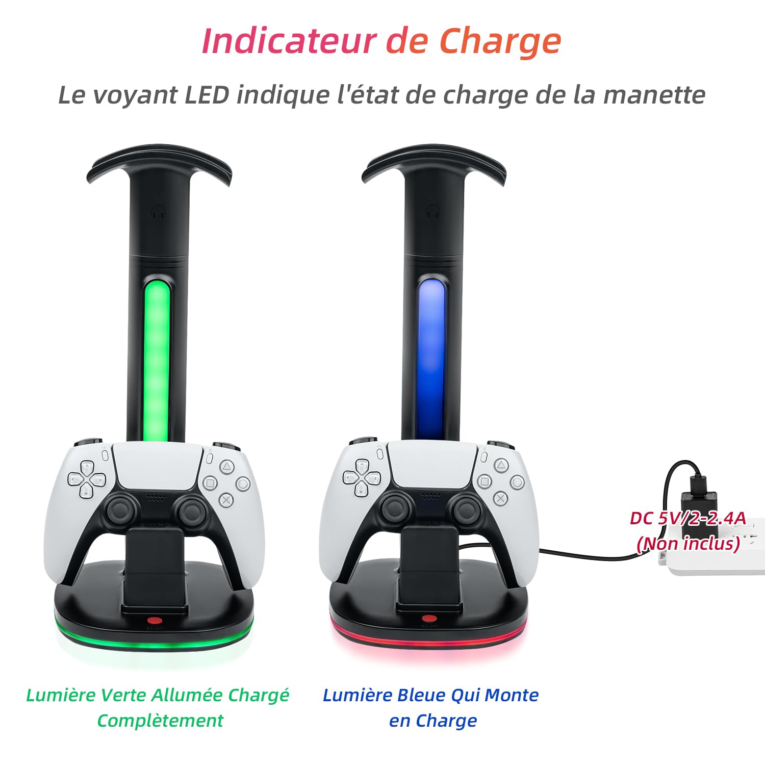 Mcbazel PS5 DualSense Controller Charging Station with Wireless Headset Stand, RGB Lighting - Compatible with PlayStation 5 Console - Perfect for Gaming Setup & Accessory Organization