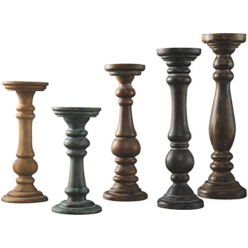BOWERY HILL 5-Piece Wooden Candle Holder Set - Natural Brown Rustic Home Decor for Dining Table, Wedding Centerpiece, and Farmhouse Decor