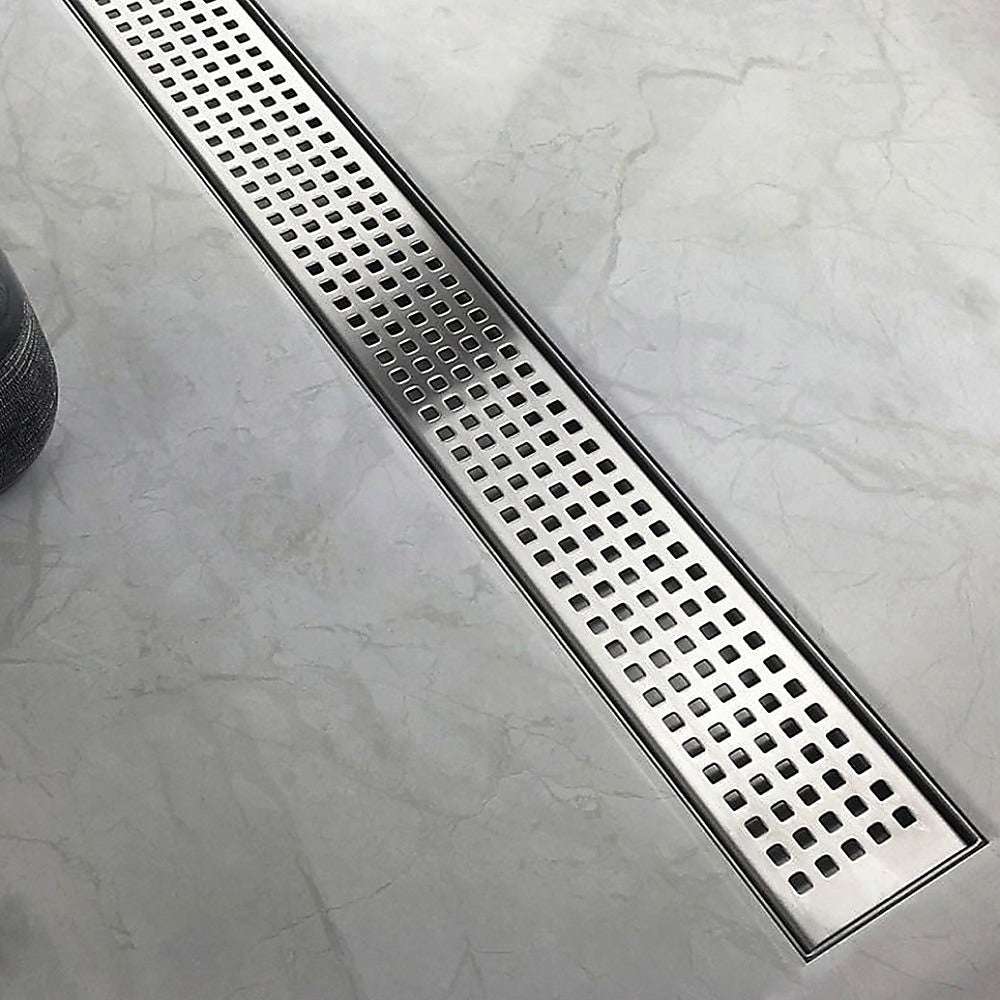 1000mm Stainless Steel Shower Drain Grate - Square Pattern with Center Outlet - Heavy Duty Bathroom Floor Waste for Wet Room & Shower Enclosure