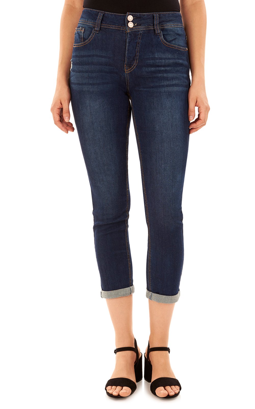 Angels Forever Young Women's Curvy High Waist Stretch Denim Jeans - Convertible Ankle Length for Casual Wear & Night Out