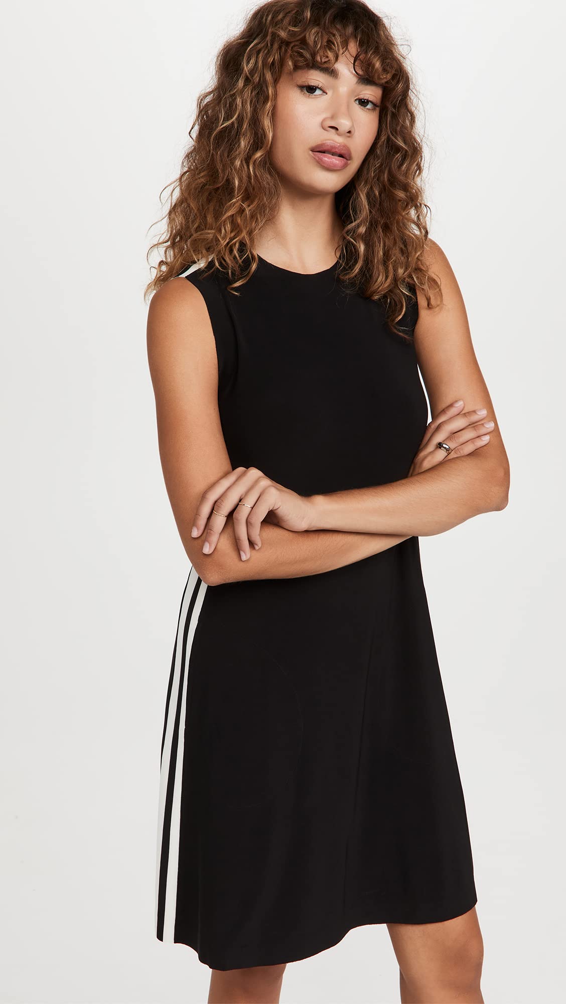 Norma Kamali Women's Side Stripe Sleeveless Swing Dress - Flowy Summer Dress for Casual Wear, Beach Cover Up & Vacation Outfits