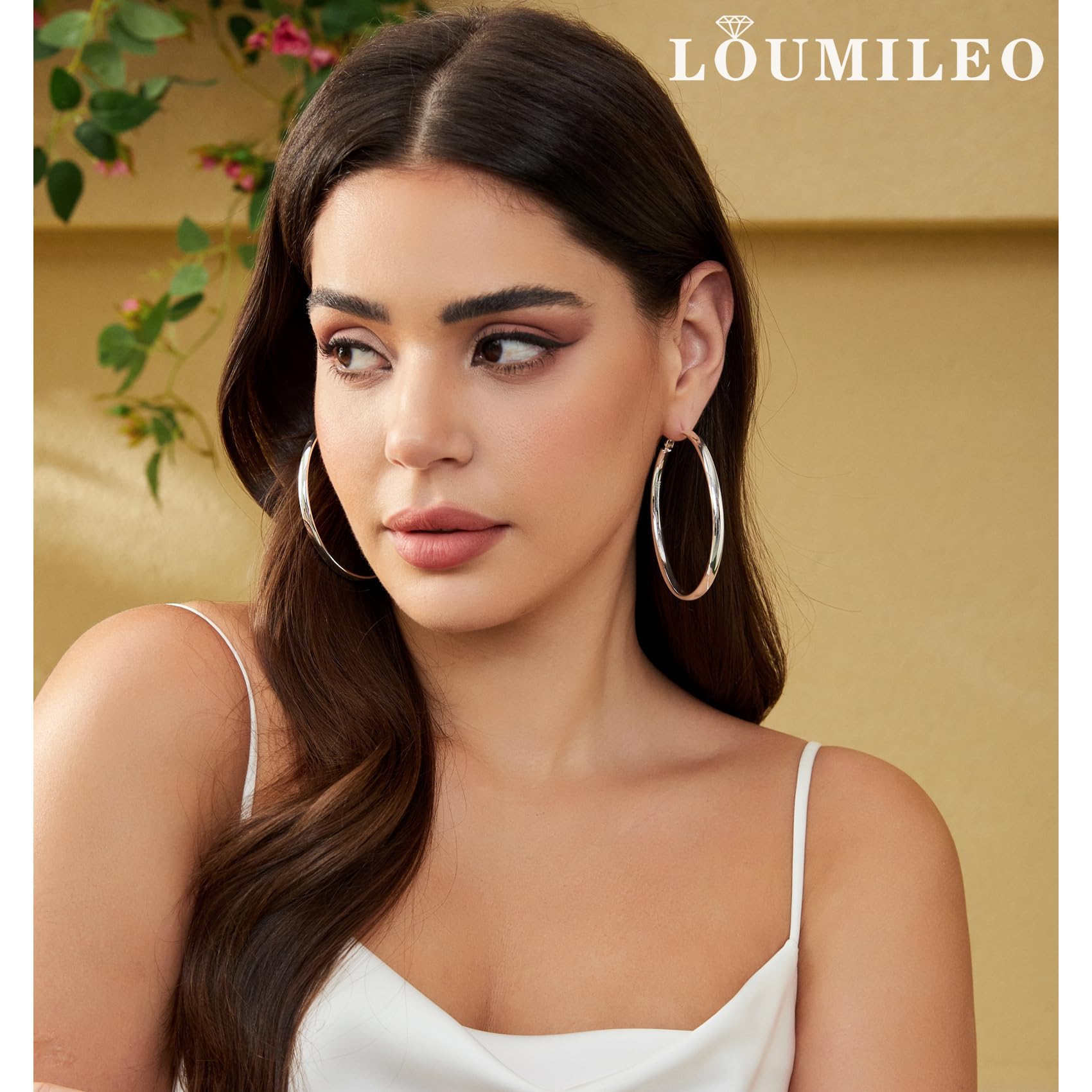 LOUMILEO S925 Sterling Silver Hoop Earrings for Women - 5mm Wide, Hypoallergenic, Lightweight Large Hoop Earrings (30/40/50/60/70mm) - Perfect for Everyday Wear, Parties, and Gift Giving