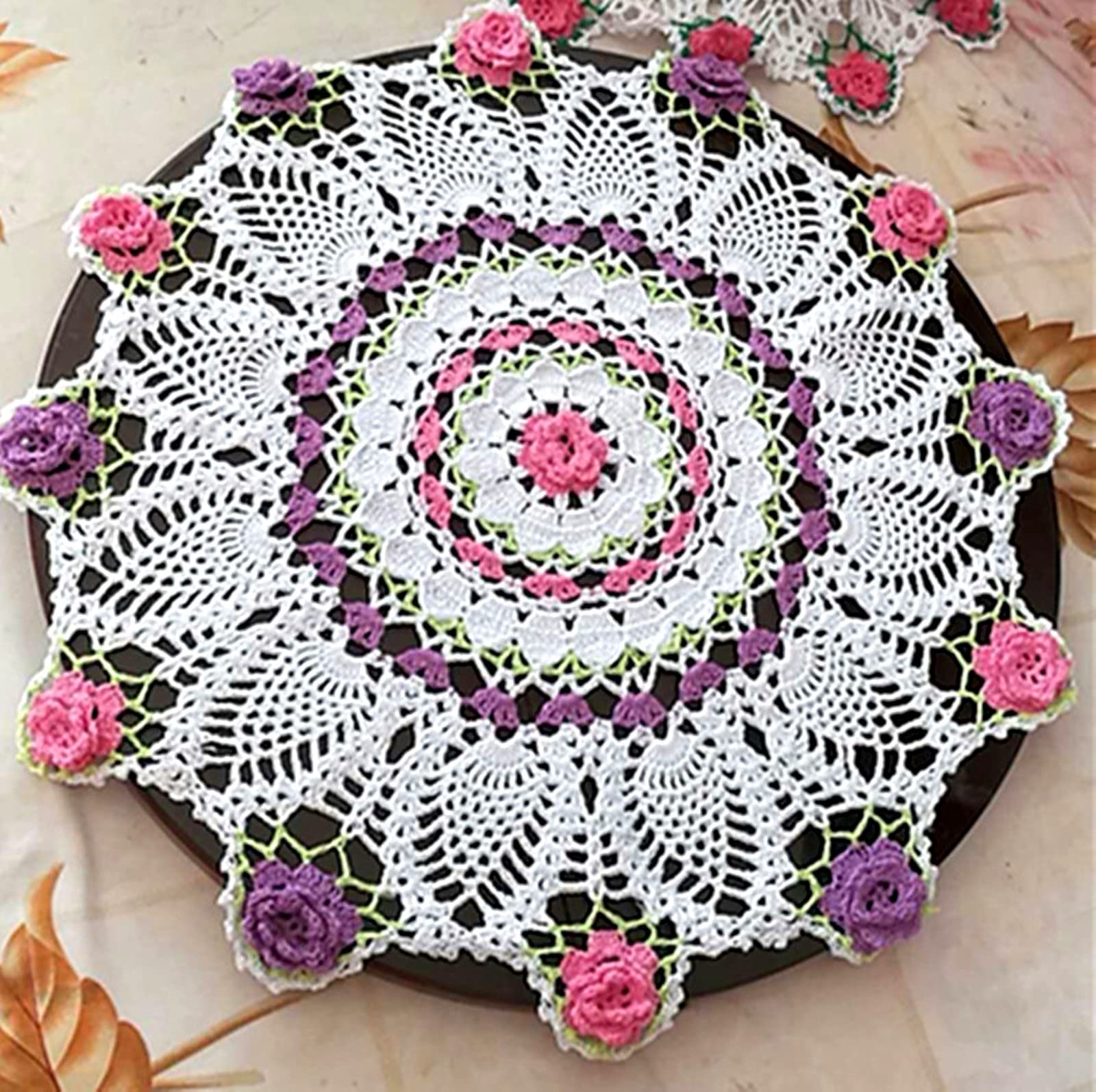 Handmade Crochet Floral Table Overlays - 22 Inch Round Farmhouse Tablecloths for Wedding, Party & Home Decor - Perfect for Dining Tables, Centerpieces & Special Events
