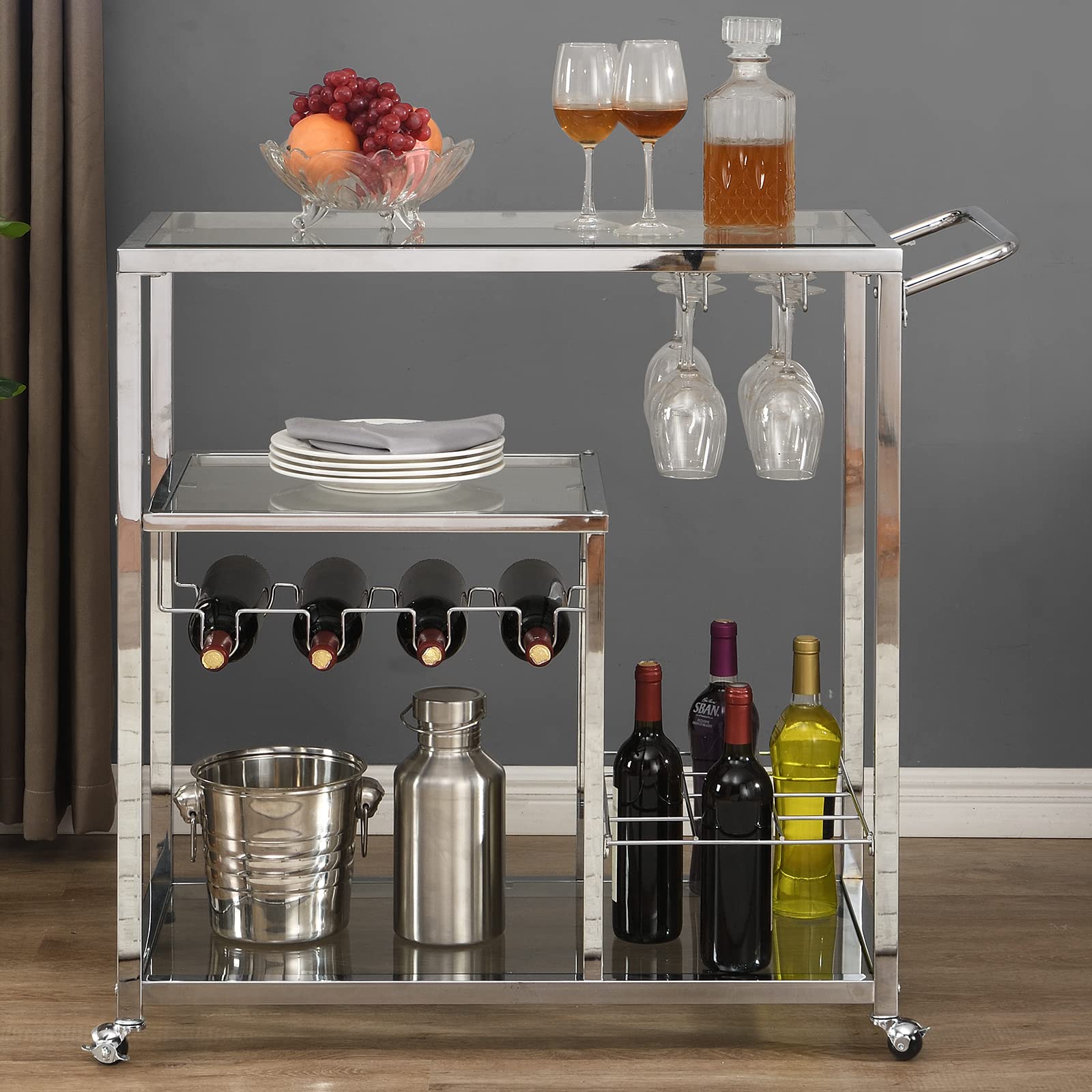 LOVINE White Bar Cart with Wheels - Stylish & Functional Rolling Bar Cart for Home, Kitchen, or Office - Perfect for Serving Drinks, Storing Glassware, or Displaying Decor