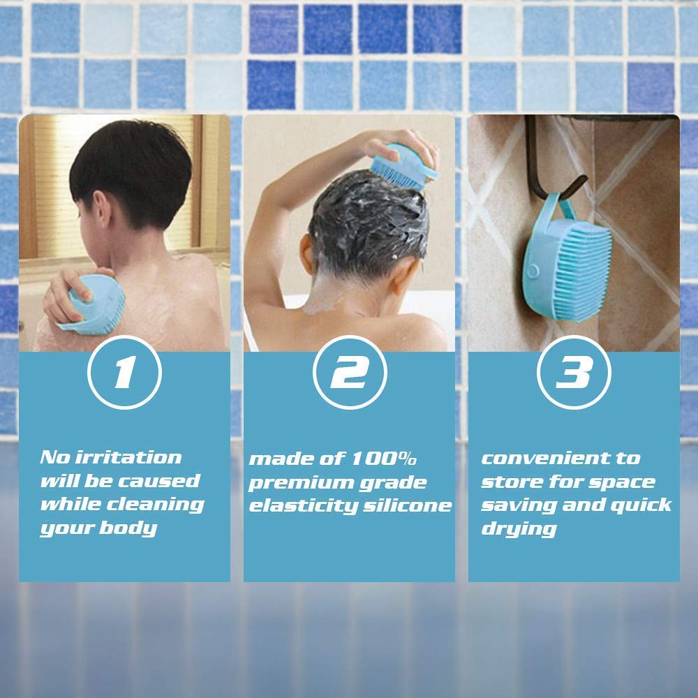 Silicone Shampoo Brush & Body Scrubber Combo - Soft Bath Brush with Massage Bristles and Shampoo Dispenser - Exfoliating Back Scrubber for Shower & Bathroom Accessories - Perfect for Relaxing Spa Days and Deep Cleansing at Home