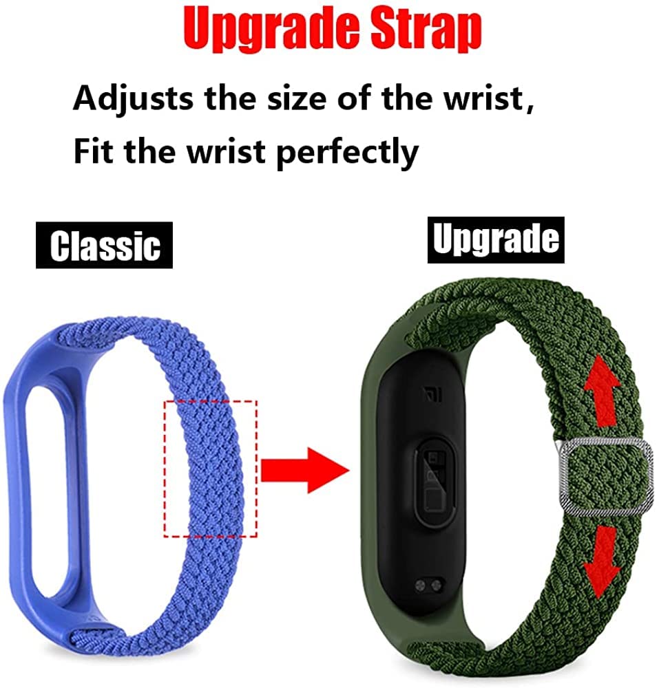 Adjustable Nylon Braided Solo Loop Strap Compatible with Xiaomi Mi Band 6/5/4/3 - Stretchy Sport Replacement Wristband for Fitness Tracking & Daily Wear