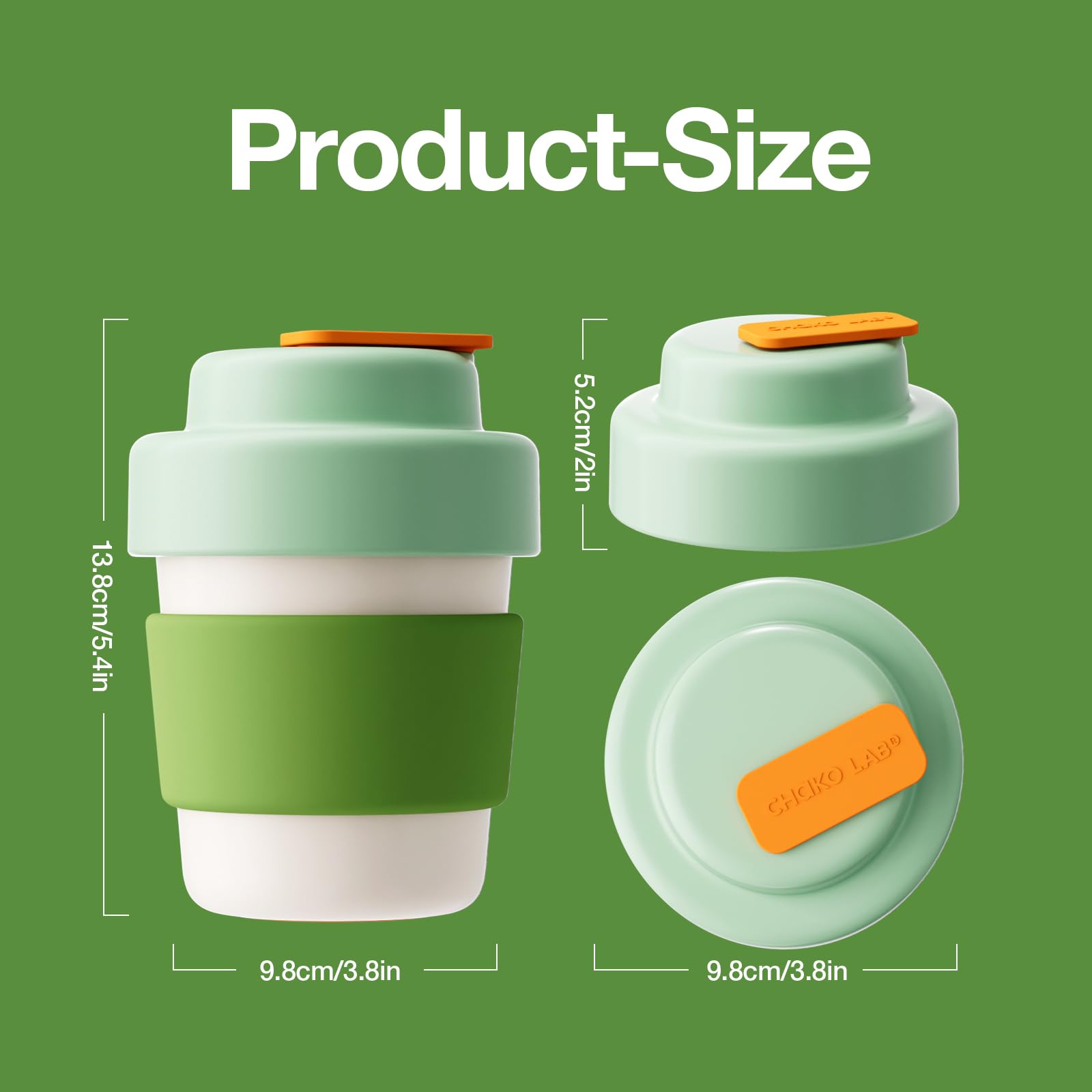 Vacuum Insulated Travel Coffee Mug - 14oz Double Wall Stainless Steel, BPA Free, Leak Proof with Green Lid - Perfect for Commuting, Camping & Office Use