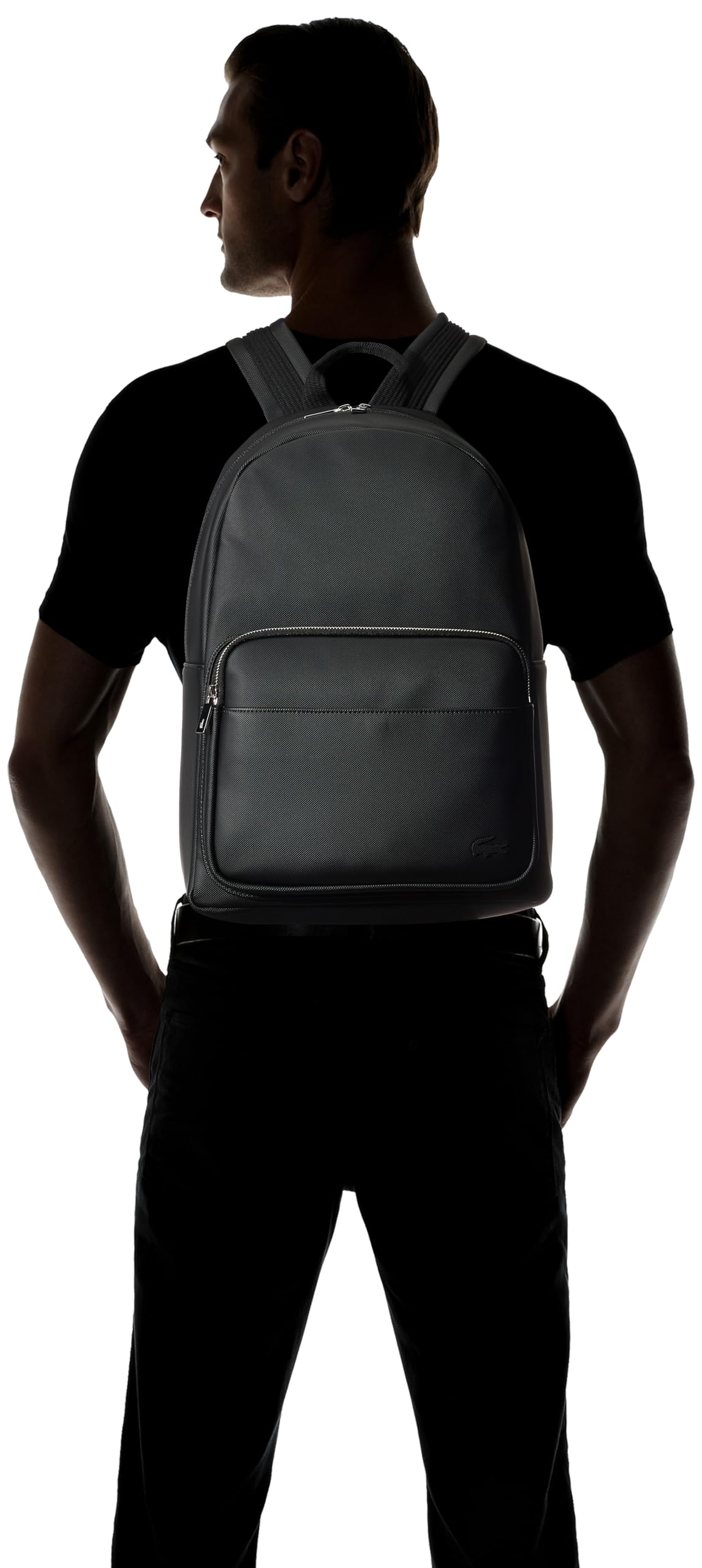 Lacoste Men's Classic Laptop Pocket Backpack - Stylish Black One Size Backpack for Work, School & Travel | Water-Resistant & Durable Design