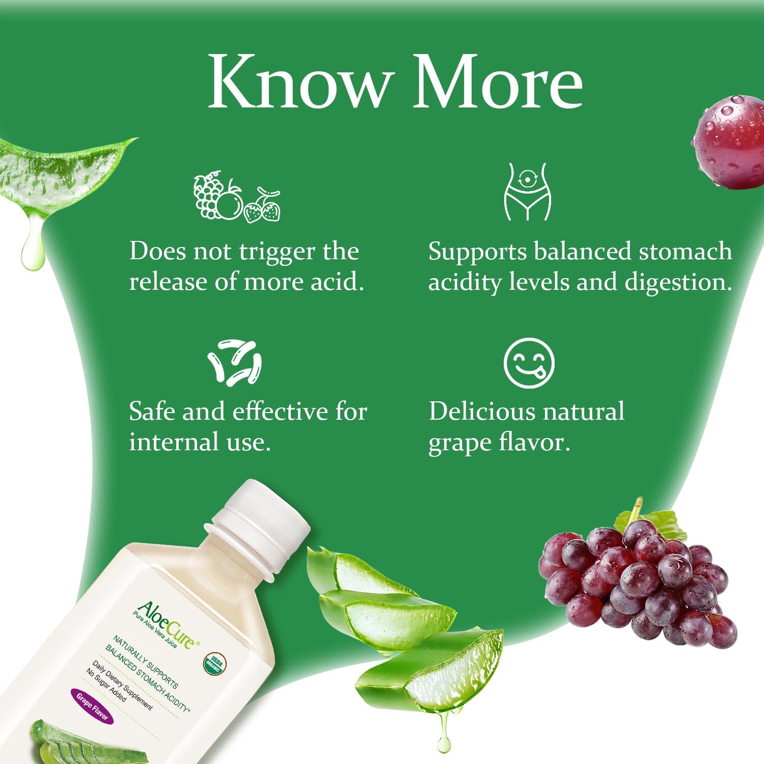 USDA Organic Aloe Vera Juice with Grape Flavor - Pure Digestive & Immune Health Supplement for Balanced Stomach Acidity | 16.7oz Bottle | Harvested & Bottled Within 12 Hours | Perfect for Daily Wellness Routine, Gut Health Support & Natural Detox