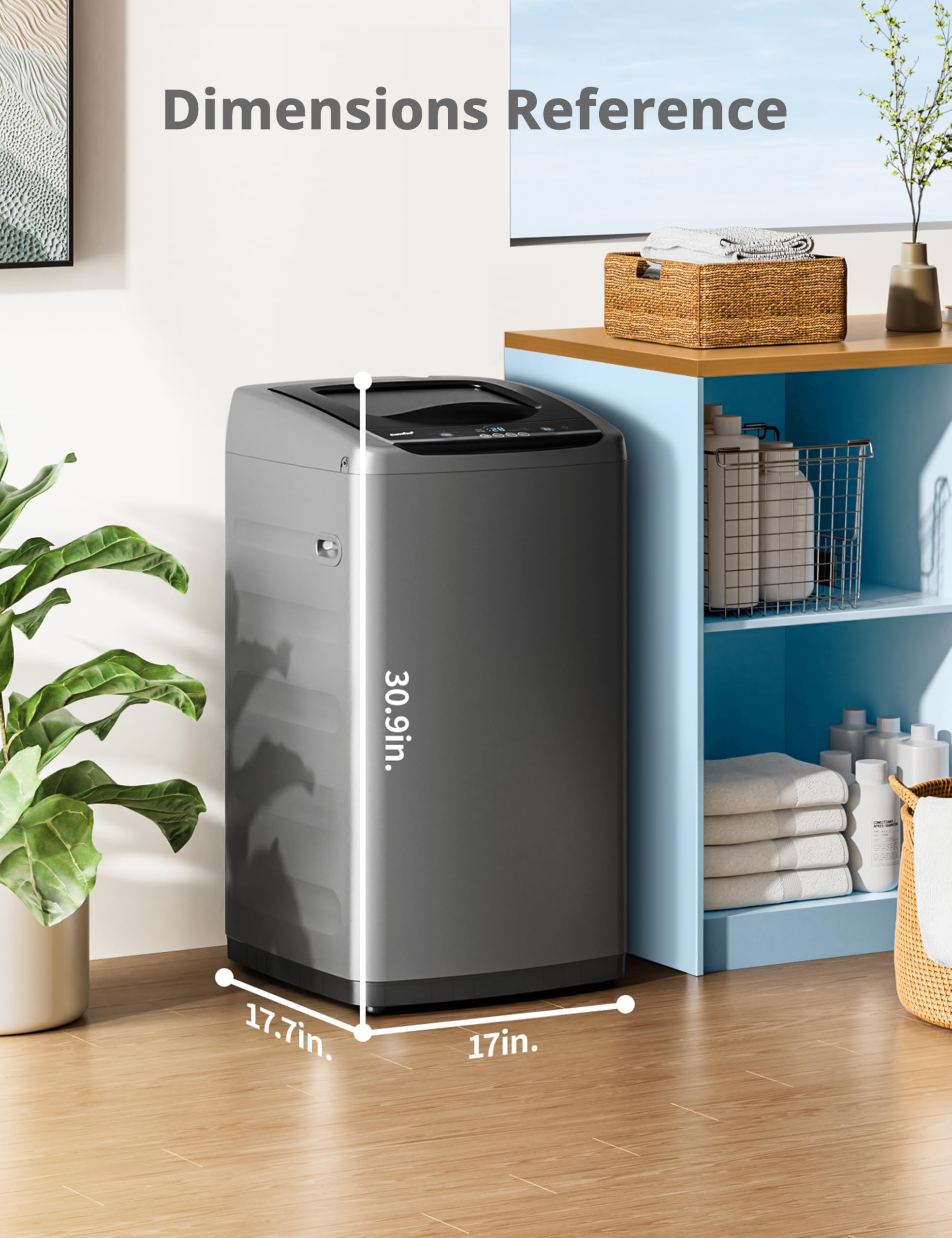 Comfee 0.9 cu.ft Portable Washing Machine - Compact Full-Automatic Washer with LED Display, 5 Wash Cycles & Built-in Rollers - Perfect for Apartments, RVs, Dorms and Small Spaces