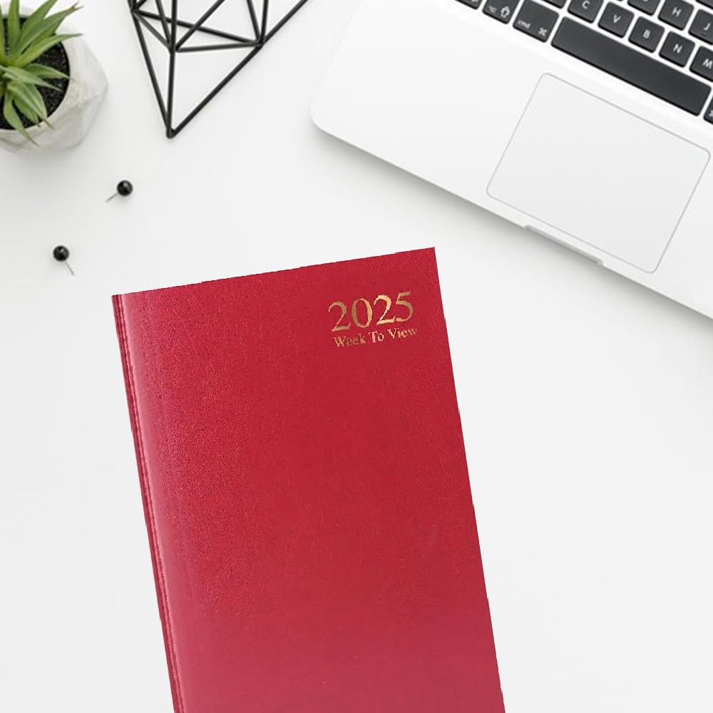 1ABOVE 2025 A5 Week-to-View Diary Planner - 60gsm Paper, Hardback Casebound Cover - Perfect for Home, Office & School Organization (Red)