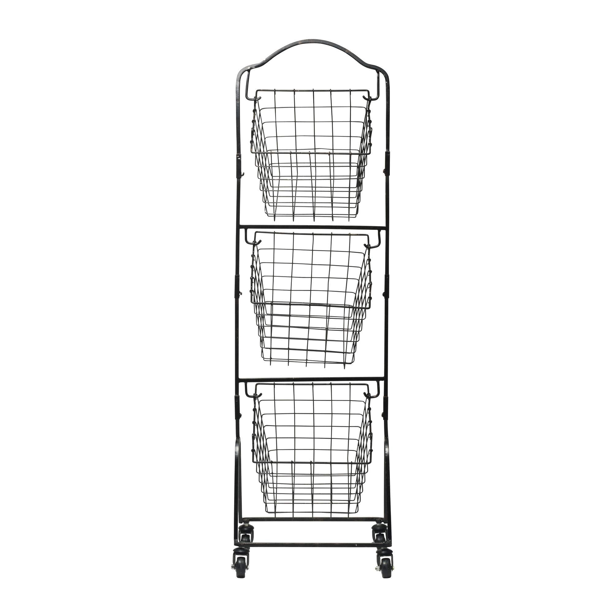 Mikasa Gourmet Basics Rio 3-Tier Rolling Storage Cart for Fruits and Vegetables - 47.75-Inch Metal Stand with Removable Baskets & Wheels - Multi-Tier Kitchen Organizer for Pantry, Supermarket, and Farmers Market Use