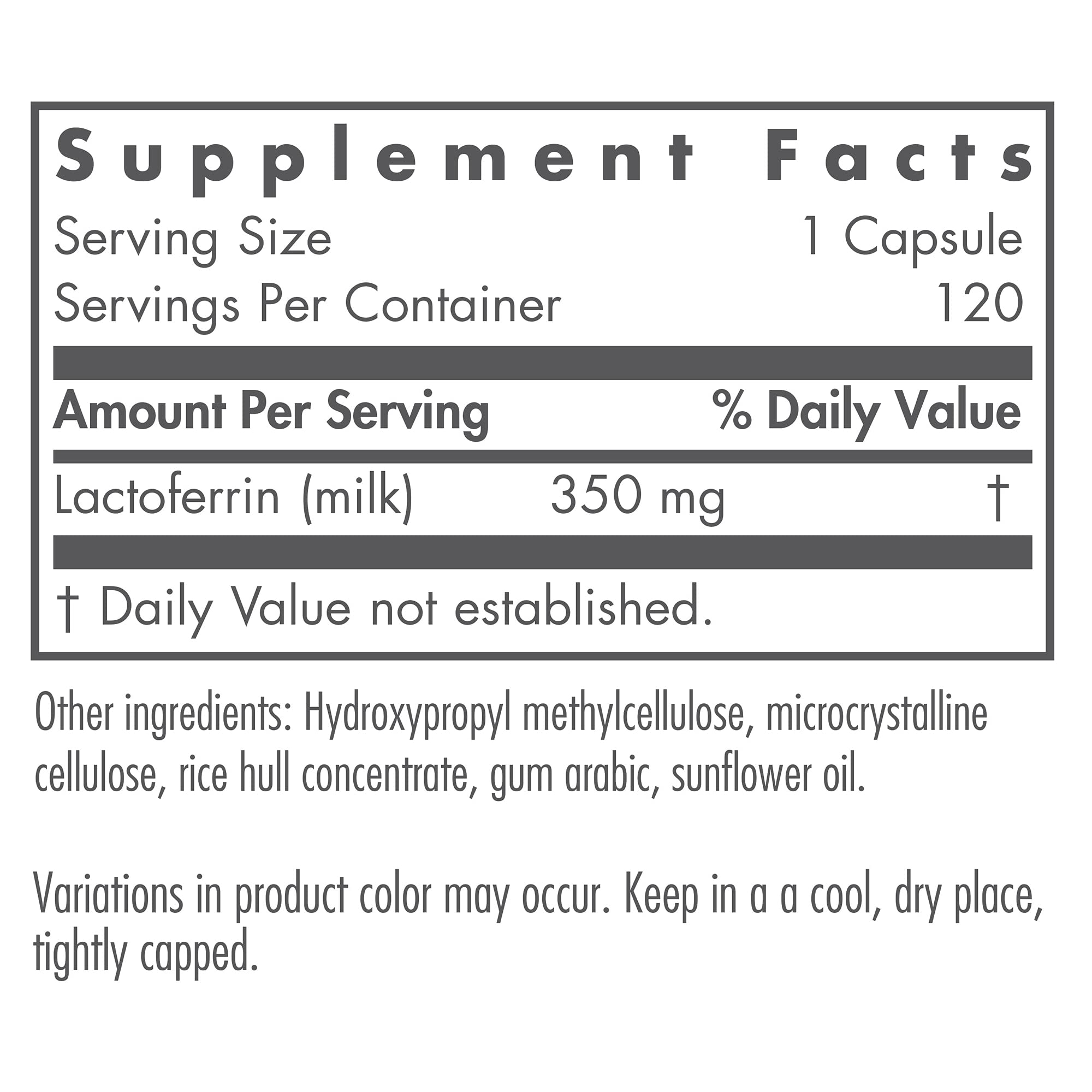 Nutricology Lactoferrin Supplement 350mg - Bovine Colostrum Immune Support, Iron Absorption, Vegan Capsules (120 Count) - Boost Immunity & Gut Health for Adults & Kids