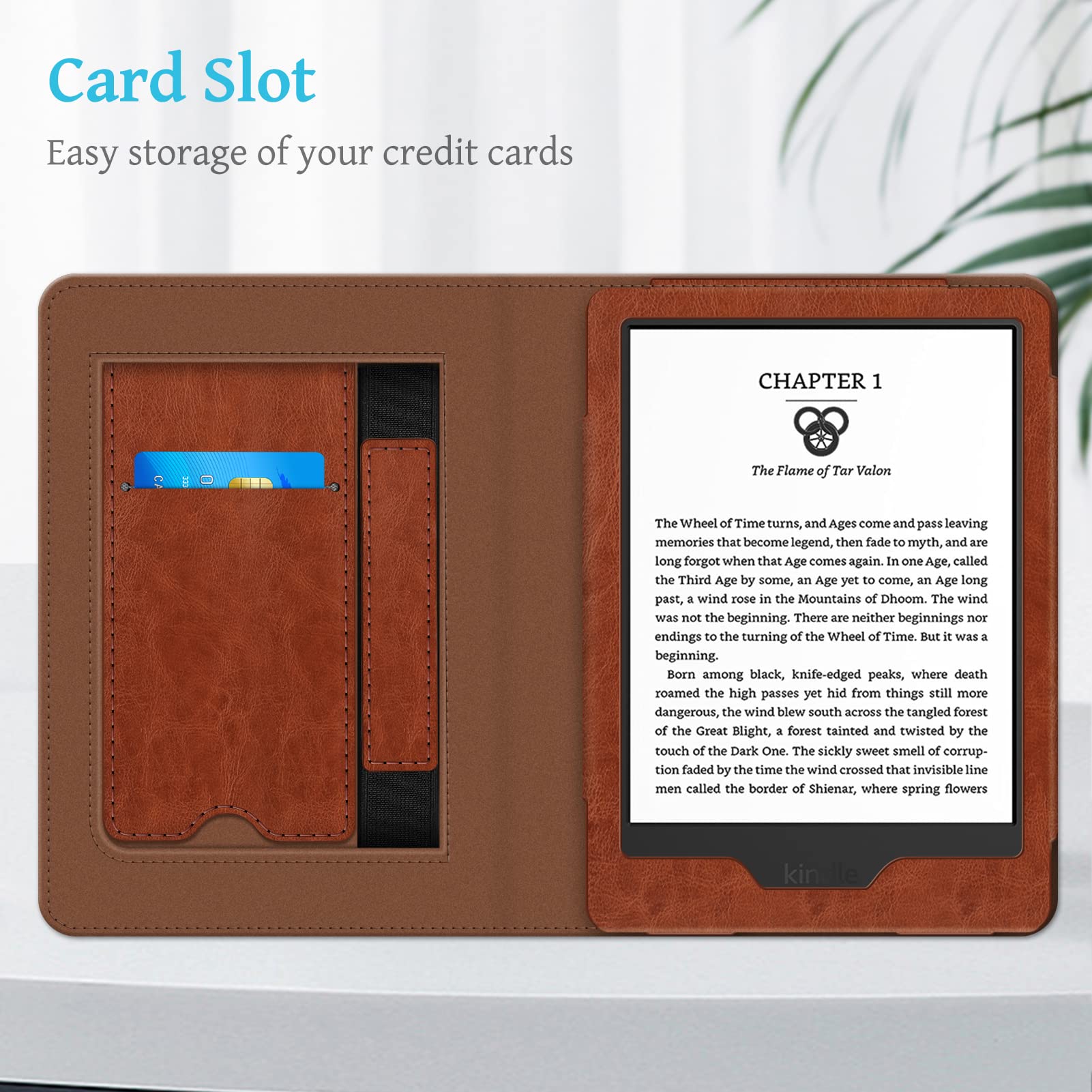 Fintie Stand Case for Kindle 11th Generation (2024/2022 Release) - Premium PU Leather Cover with Auto Sleep/Wake, Card Slot & Hand Strap - Vintage Brown - Perfect for Reading, Traveling and Daily Commute