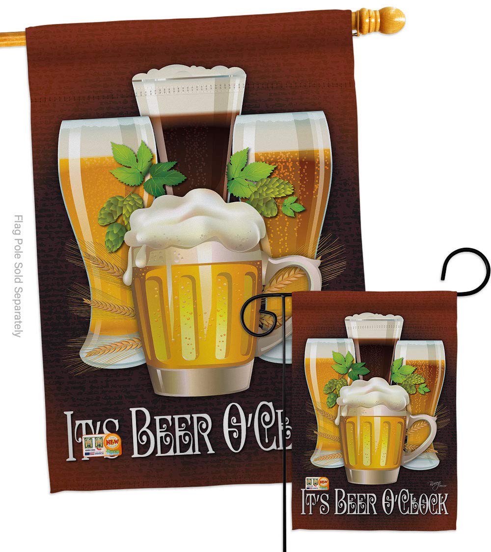 Breeze Decor Double-Sided Beer Garden Flag Set - 'It's O'clock' Happy Hour Design for Outdoor Parties, Yard Decor & Game Nights (28x40 Inches, Made in USA) - Perfect for Backyard BBQs, Tailgating & Craft Beer Enthusiasts