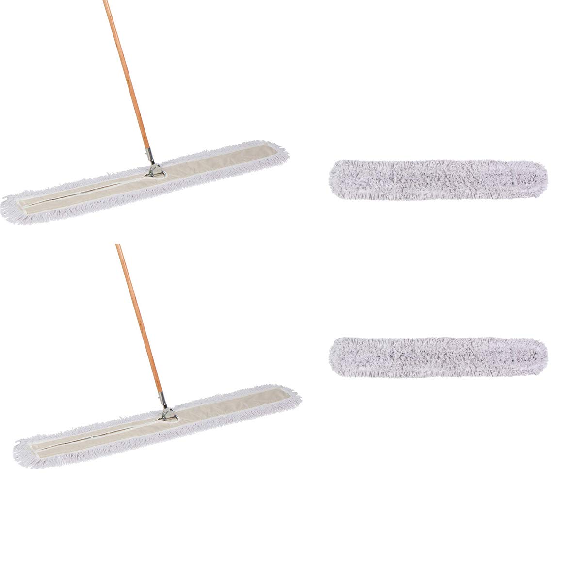 60 Inch Dust Mop with Wood Handle & Refill Bundle - 2 Mop Sets & 2 Refills for Hardwood Floors, Tile & Laminate Cleaning
