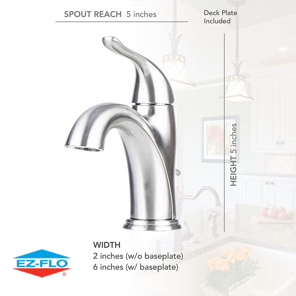 EZ-FLO Prestige Collection Single Handle High Spout Bathroom Sink Faucet - Brushed Nickel Finish, Solid Lever Handle for Easy Control - Perfect for Modern Bathroom & Powder Room Upgrades (Model 10579)