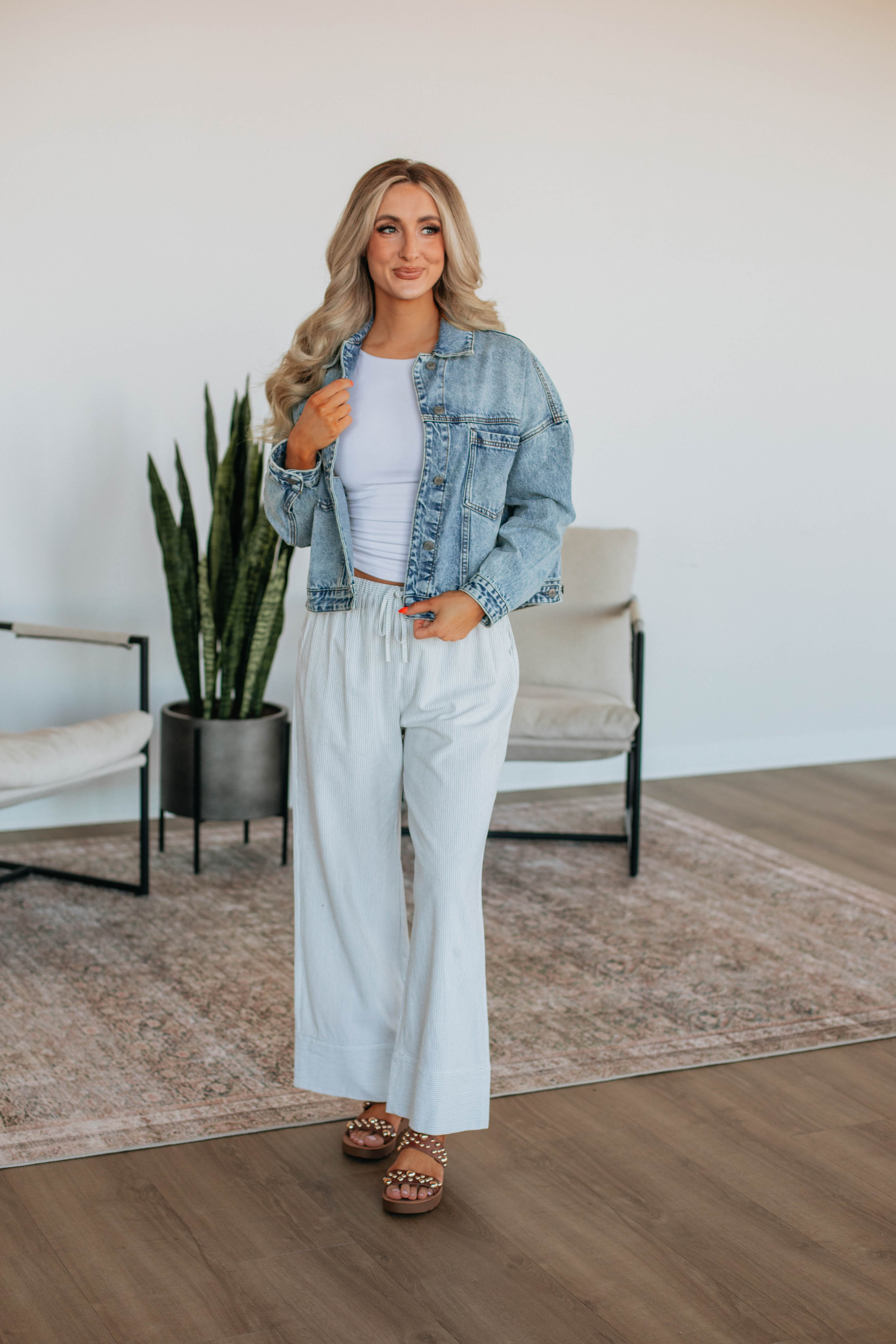 Luvan Women's Striped Pants Ivory Mix - Casual High Waisted Trousers for Work, Travel & Everyday Wear