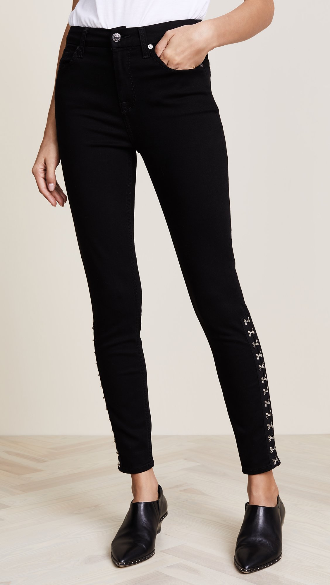 7 For All Mankind Women's Hook Hem Skinny Fit Jeans - Black Size 32 | Stretch Denim Pants for Casual Wear, Night Out & Everyday Comfort