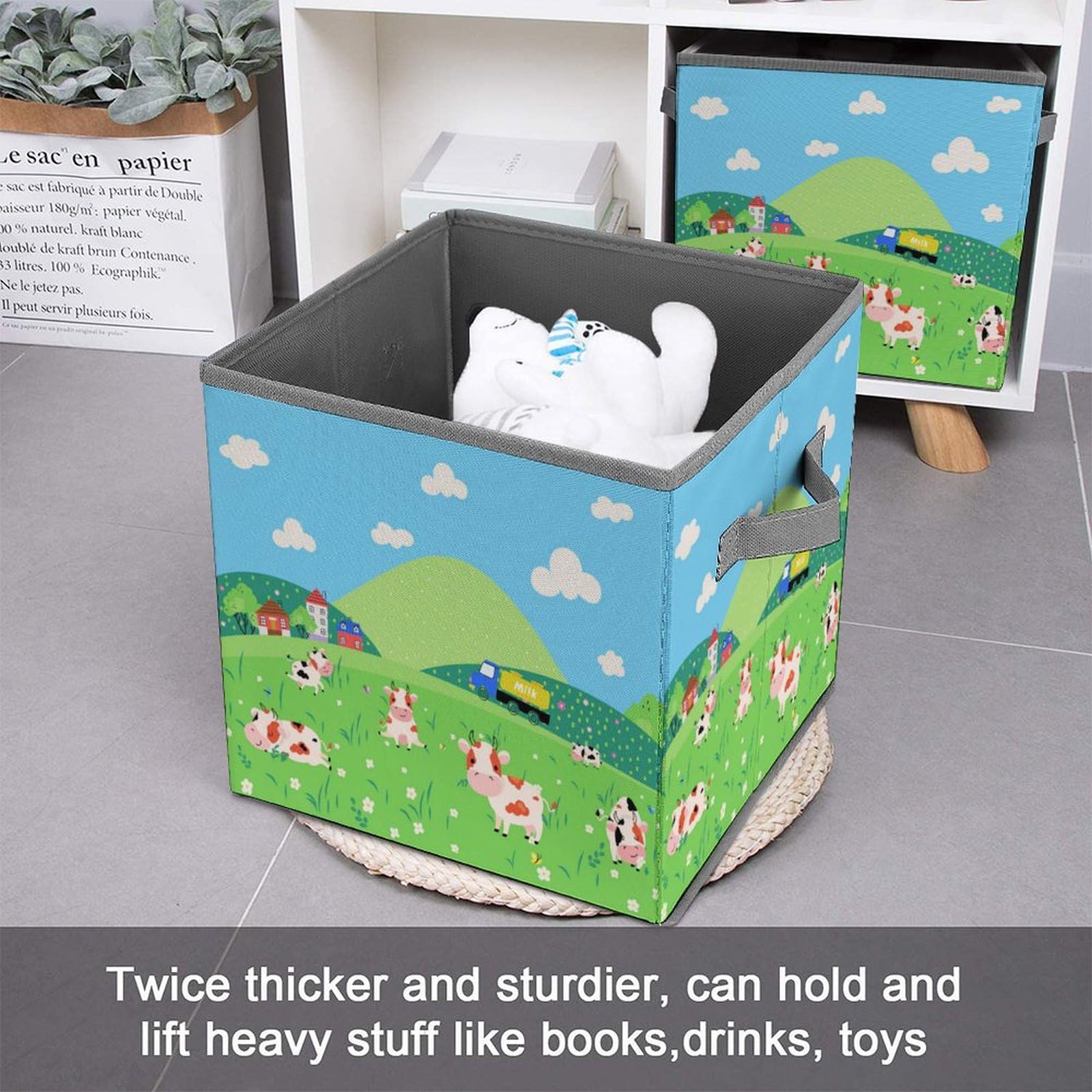 Cute Cartoon Cow Foldable Storage Bins 6-Pack - Collapsible Fabric Cube Baskets with Handles (10.6 Inch) for Nursery, Closet, Shelves & Book Organization | Perfect for Kids' Room, Playroom & Home Storage