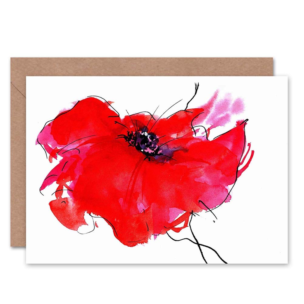 Wee Blue Coo DT Single Painted Poppy Birthday Greeting Card - Blank Inside for Personal Messages - Perfect for Birthdays, Anniversaries & Special Occasions