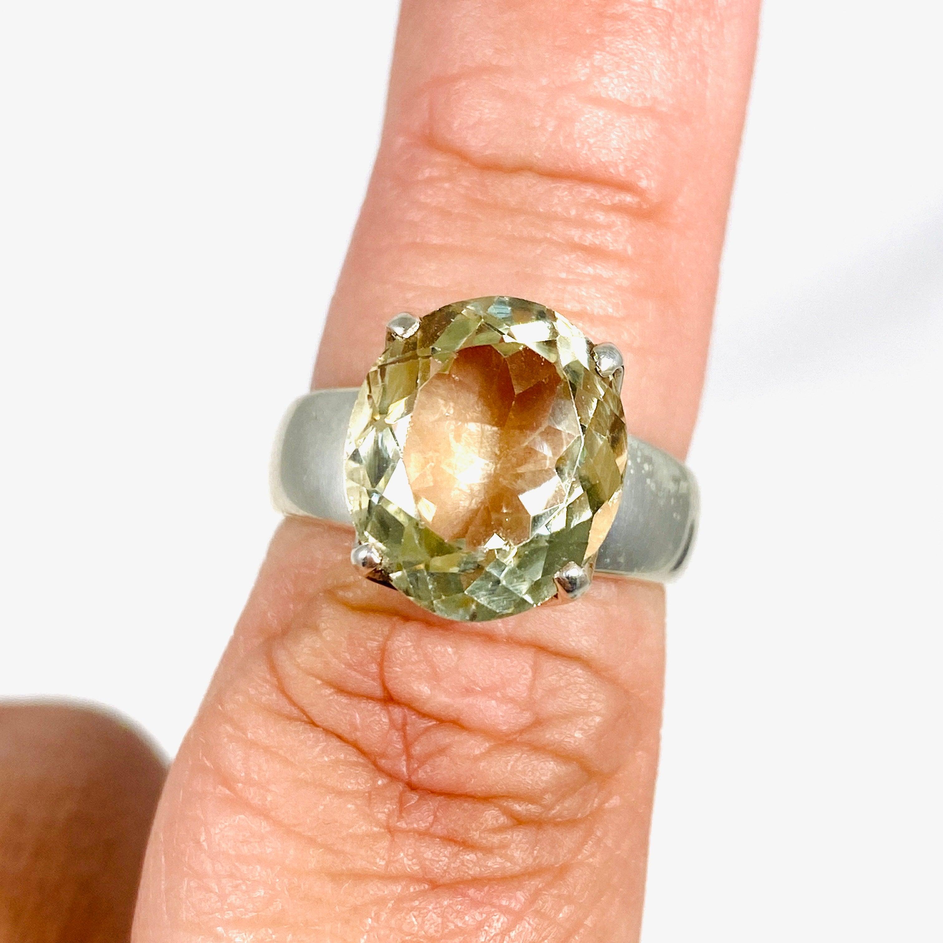 Heliodor Golden Beryl Faceted Oval Ring - Size 7.5 - PRGJ326 - Elegant Jewelry for Weddings, Anniversaries & Special Occasions