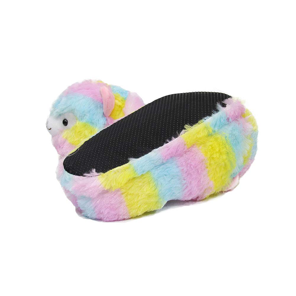 Warm Fuzzy Alpaca Slippers for Women - Soft Plush Animal House Shoes with Heel Cover in Rainbow Colors | Cozy Indoor Footwear for Winter, Lounge Wear & Gift Ideas
