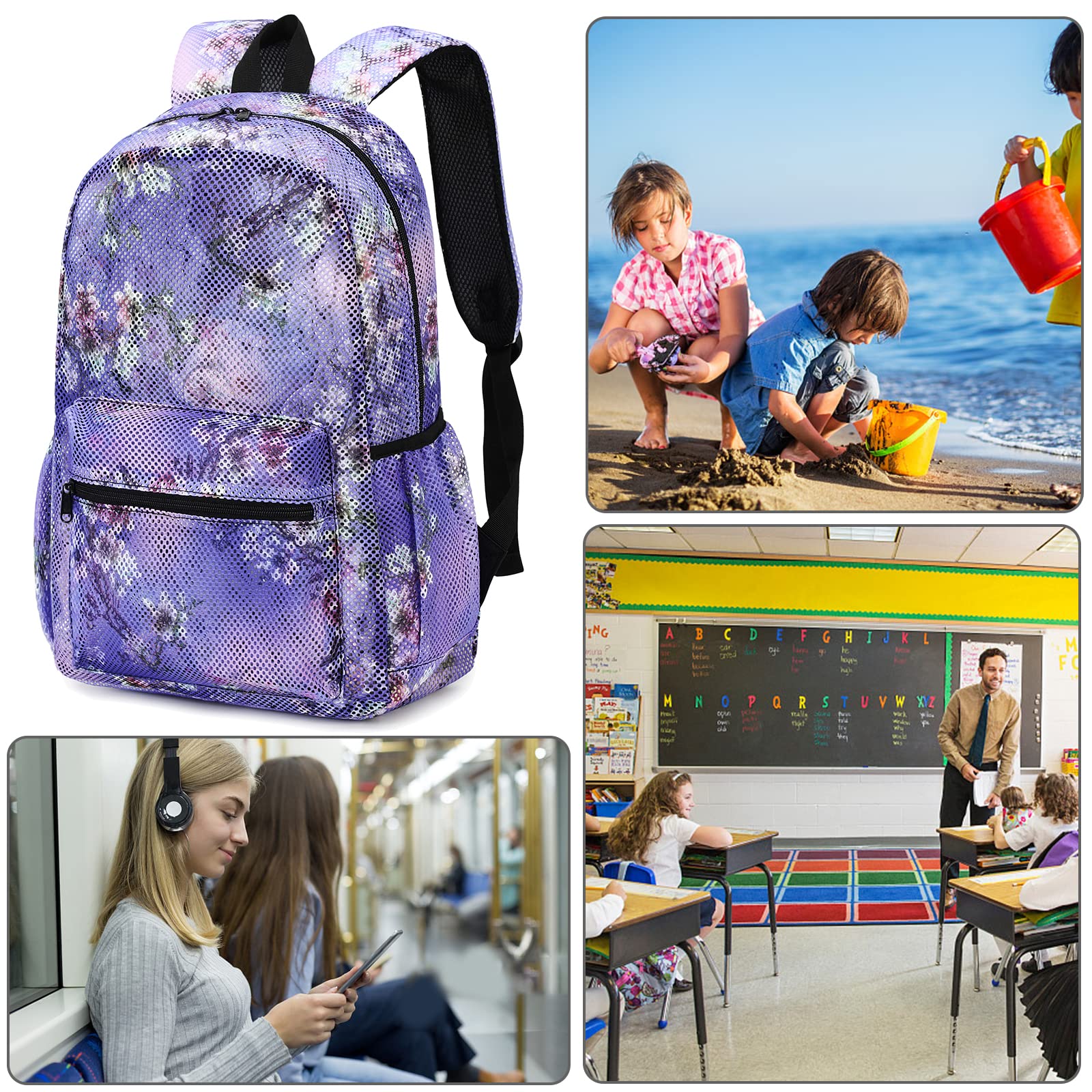Bluboon Mesh Backpack for Girls - See-Through School & Beach Daypack for Kids