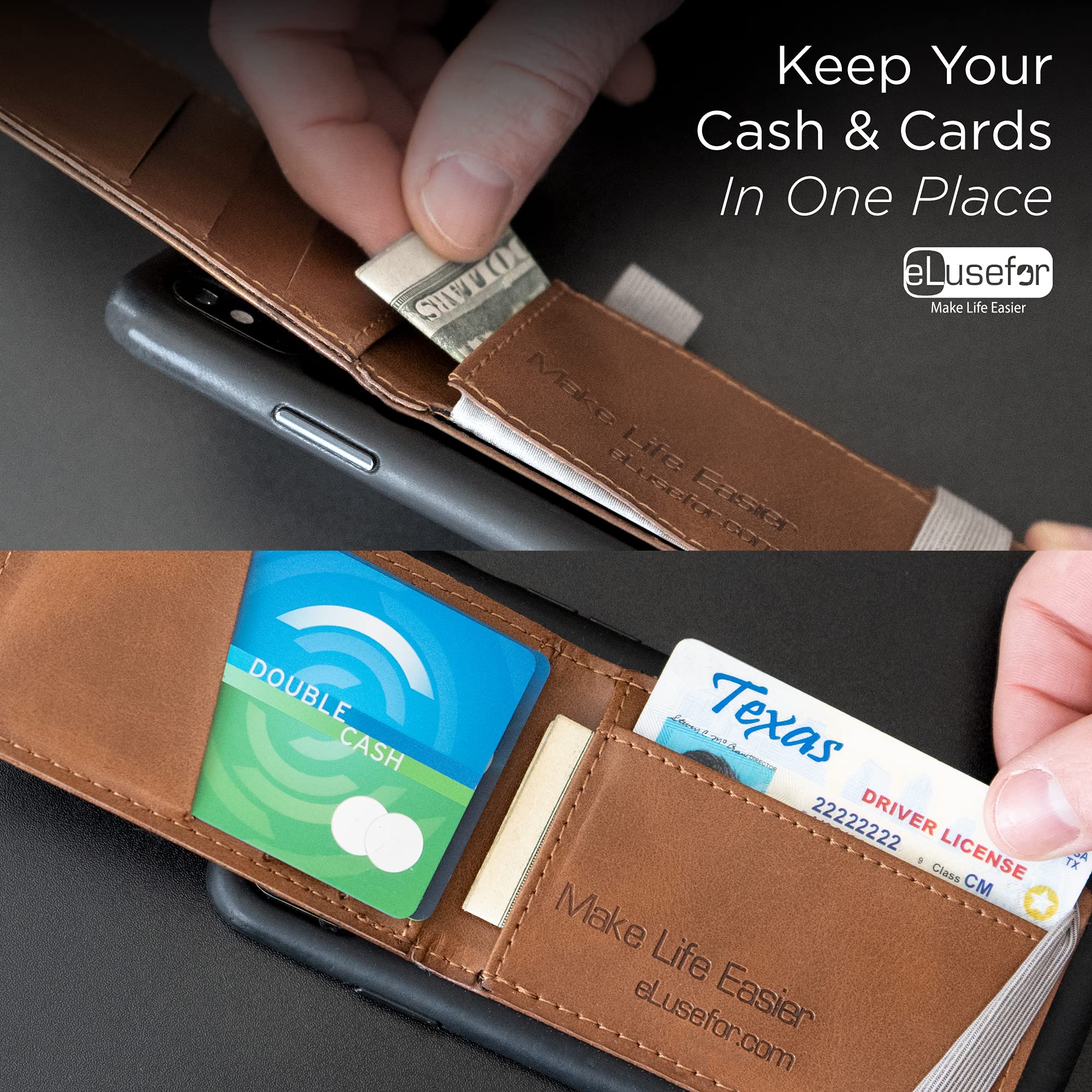 Stick-On Phone Wallet & Card Holder for iPhone & Android - Slim RFID Blocking Leather Case - Saddle Brown | Perfect for Hands-Free Shopping, Travel & Everyday Use