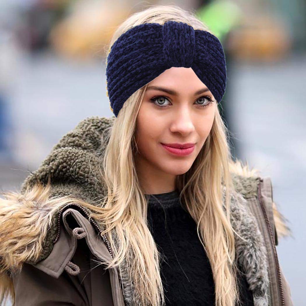 Warm Winter Headbands for Women & Girls - Red Fuzzy Knitted Head Wrap, Cable Crochet Stretchy Ear Warmer Turban - Perfect for Cold Weather, Outdoor Activities & Fashion Accessories