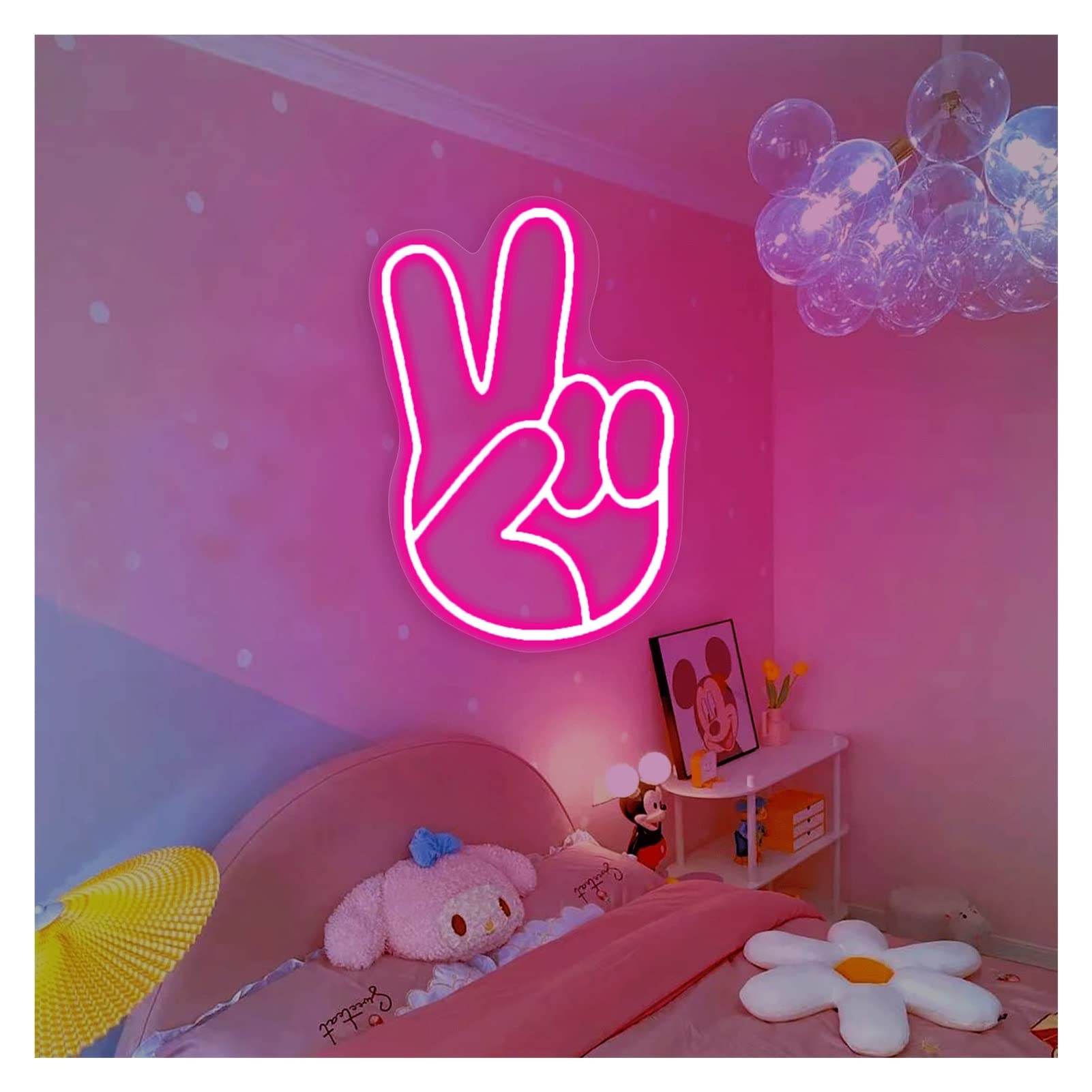Custom Victory Gesture Neon Light Sign - Dimmable LED Peace Finger Wall Art for Party & Gaming Room Decor (Pink, 40x28cm) - Perfect for Bedroom, Bar, or Esports Gaming Setup
