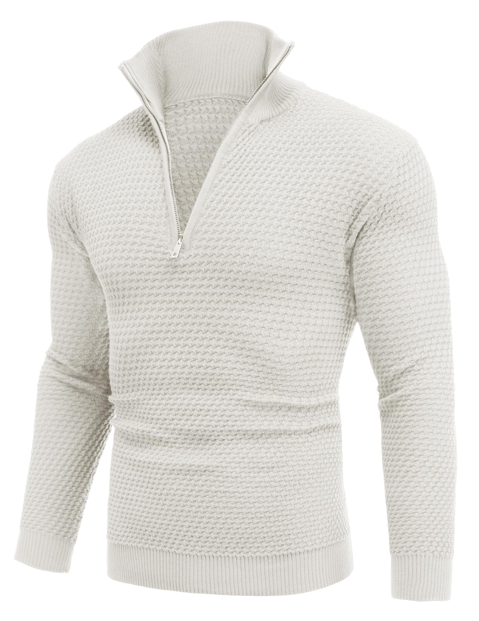 COOFANDY Men's Slim Fit Quarter Zip Pullover Sweater - Waffle Knit Mock Turtleneck Polo Sweatshirt for Casual Wear | Office, Dating, Fall & Winter Outfits