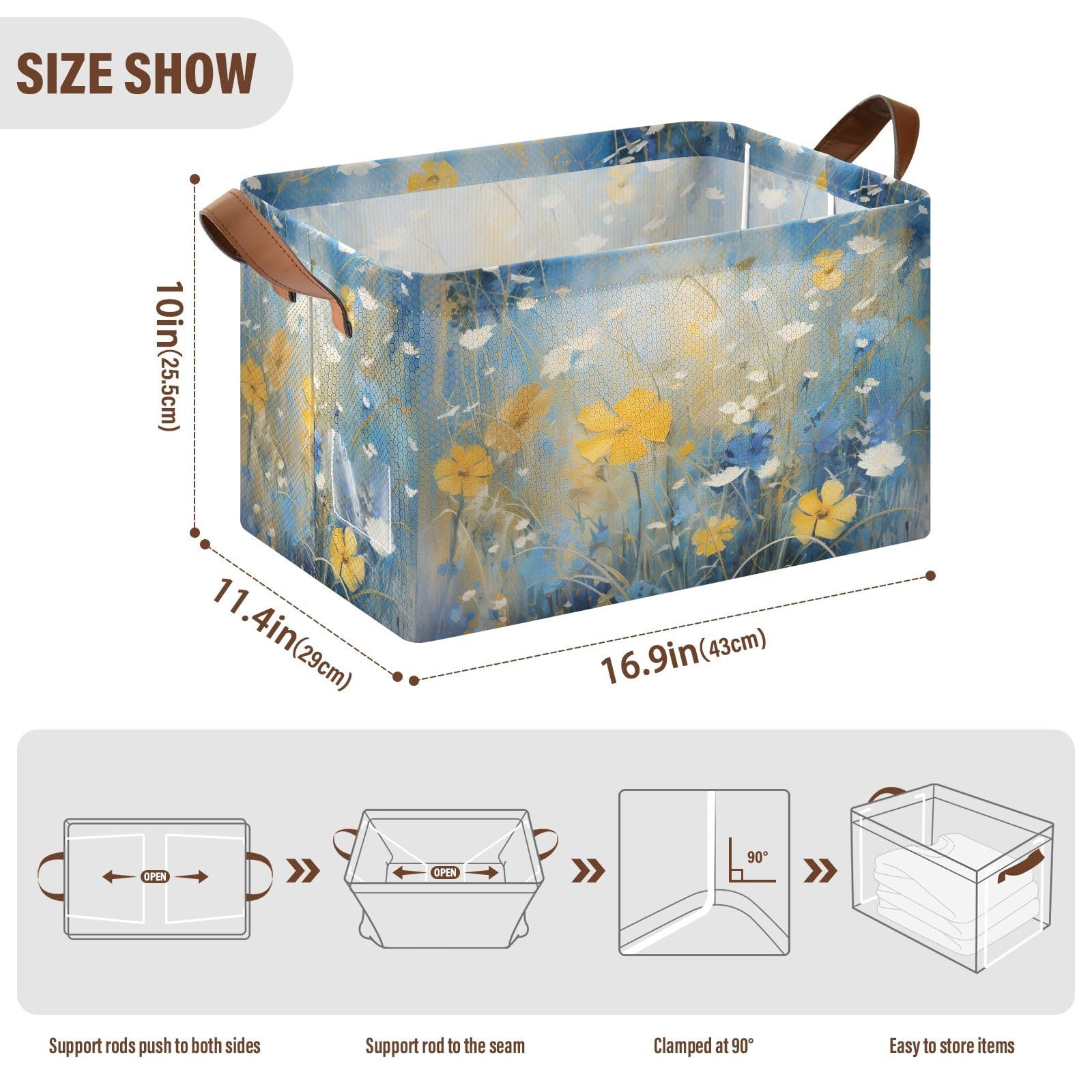 ALAZA 2-Pack Collapsible Closet Storage Cubes & Baskets - Yellow Blue Daisy Pattern, Space-Saving Shelf Organizer for Bedroom, Kids Room, and Office Storage Solutions