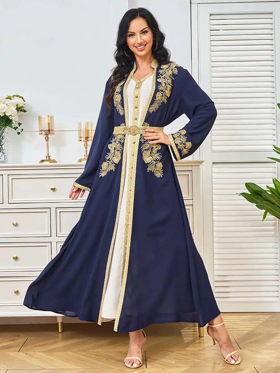 2-Piece Beaded Caftan Dress Set with Sleeveless Inner Dress #24352 - Elegant Boho Outfit for Beach, Vacation & Summer Parties