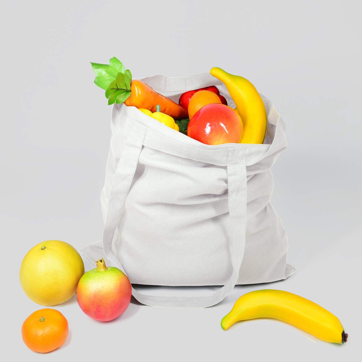 NPBAG 5 Pack 15'' X 16'' White Cotton Tote Bags - Lightweight Blank Bulk Cloth Shopping Bags with 1pc PTFE Teflon Sheet for Crafts, Groceries & Eco-Friendly Shopping