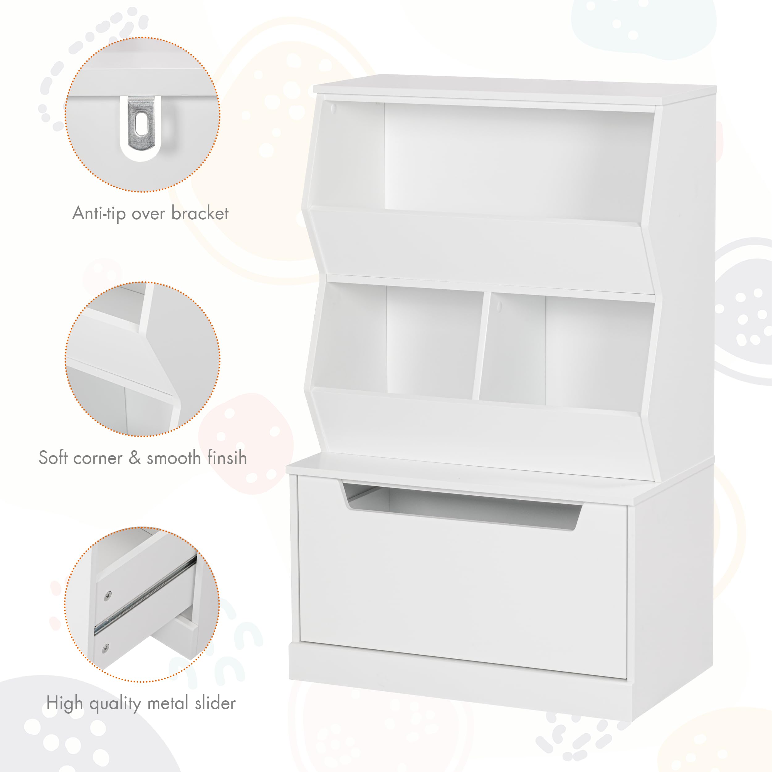 UTEX Kids Toy Storage Cabinet with Drawers and Cubbies - Organizer for Playroom, Classroom, Nursery - White - Perfect for Organizing Toys, Books, and Art Supplies in Kids Rooms