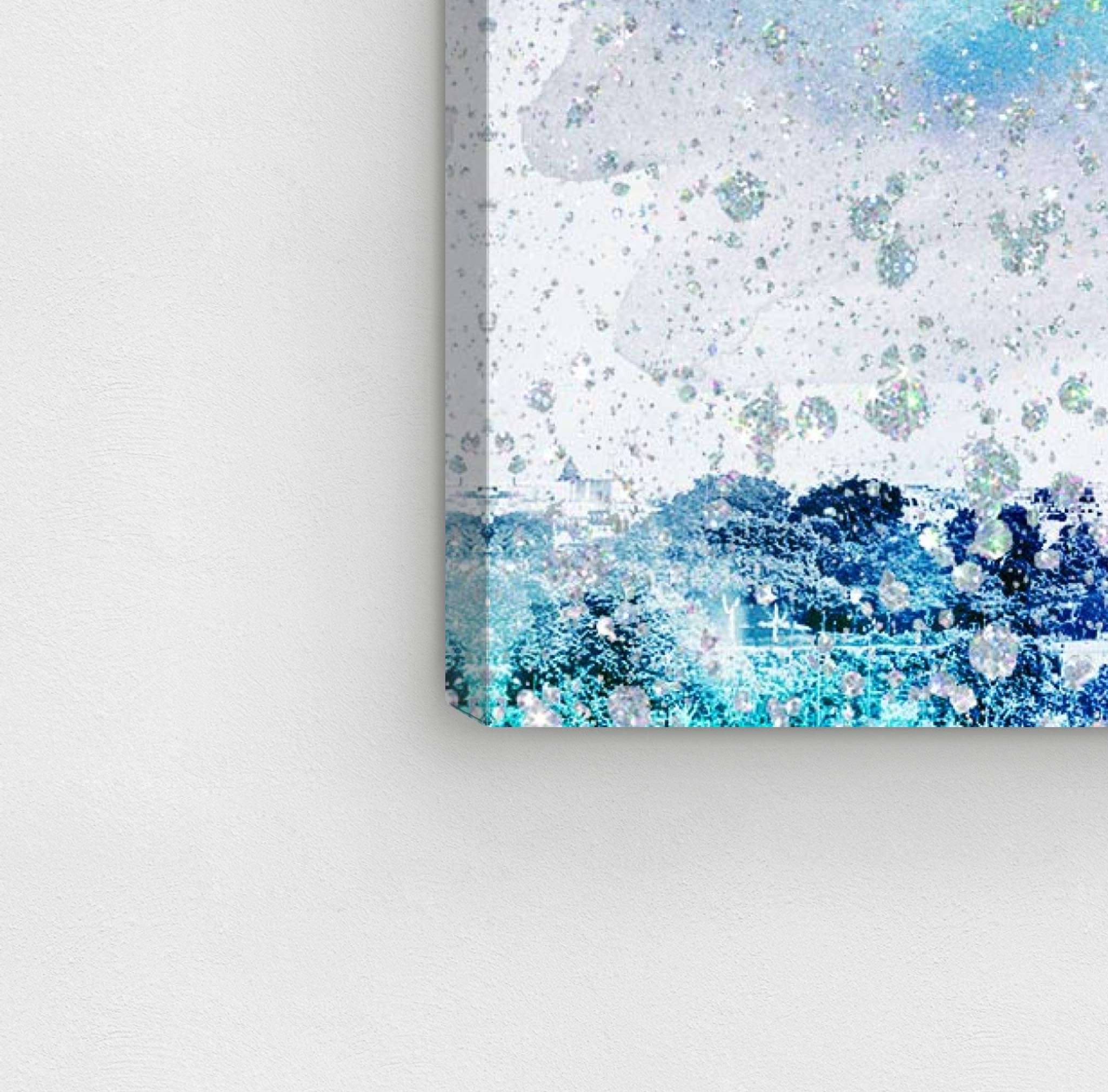 Oliver Gal Artist Co. Cities and Skylines Wall Art Canvas Print - Eiffel Glitter Blue Paris Landscape Painting - 30x20 Inch Modern Home Decor for Living Room, Bedroom & Office - White Framed Artwork