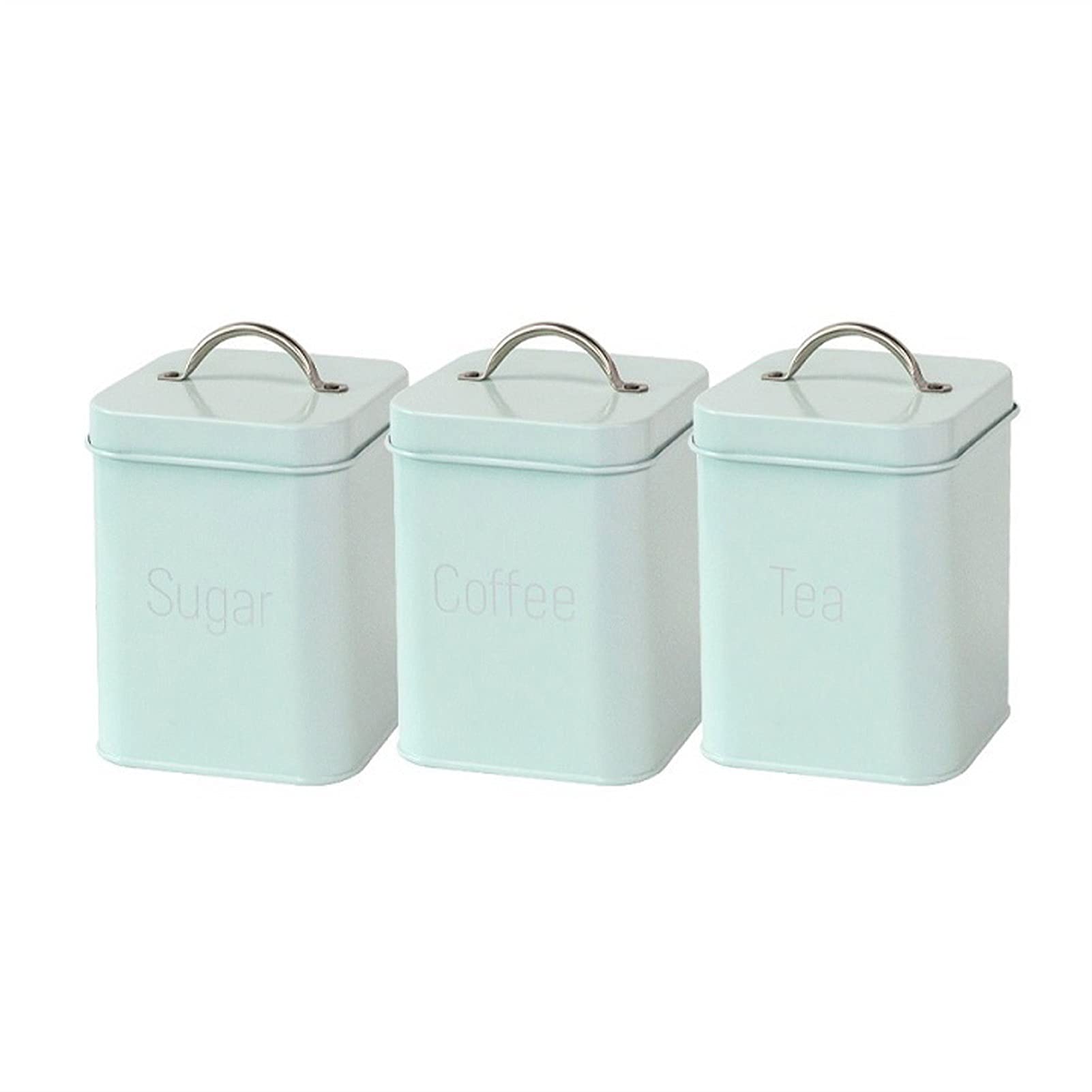 Premium Airtight Coffee Canister Set of 3 - 10.6x10.6x14cm Square Storage Jars for Coffee, Tea, Sugar (Blue) - Ideal for Kitchen Countertop, Pantry Organization & Freshness Preservation