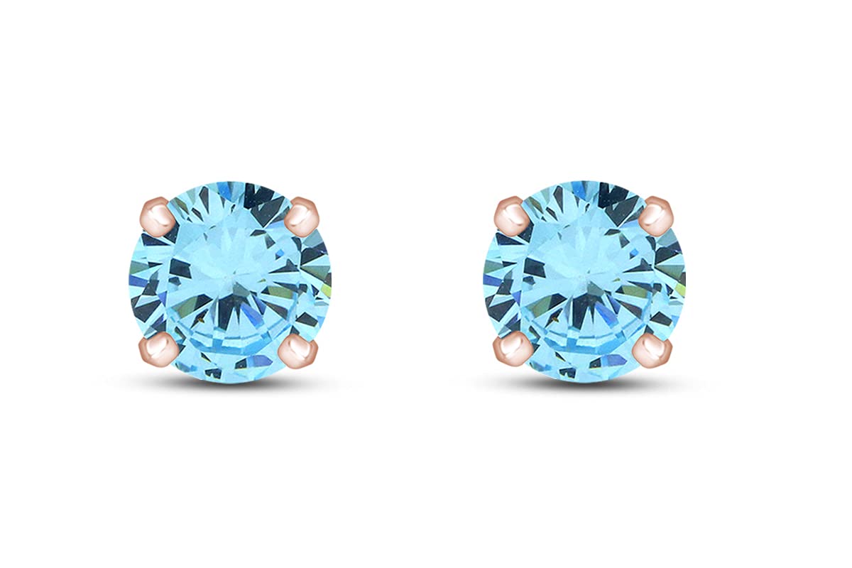 14K Rose Gold 10mm Round Simulated Gemstone Stud Earrings for Women - Elegant Cubic Zirconia CZ Earrings for Everyday Wear & Special Occasions