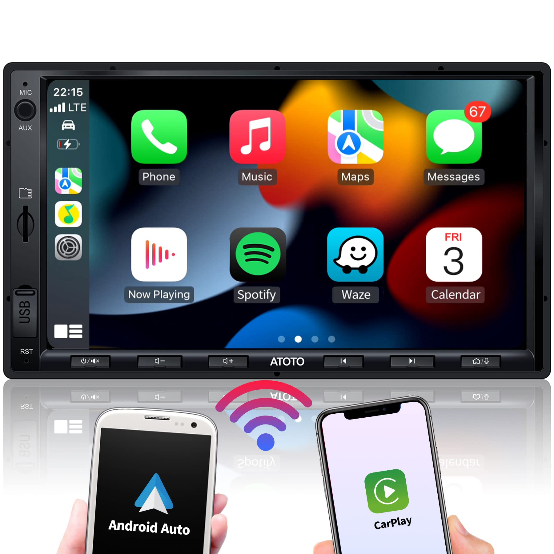 ATOTO F7 XE 7-Inch Wireless CarPlay & Android Auto Double-DIN Car Stereo with Mirror Link, Bluetooth, HD Rearview Camera, Fast Charging & QLED Display - Perfect for Tesla, Toyota, Honda & Ford Vehicles - Upgrade Your Driving Experience with Seamless Smartphone Connectivity