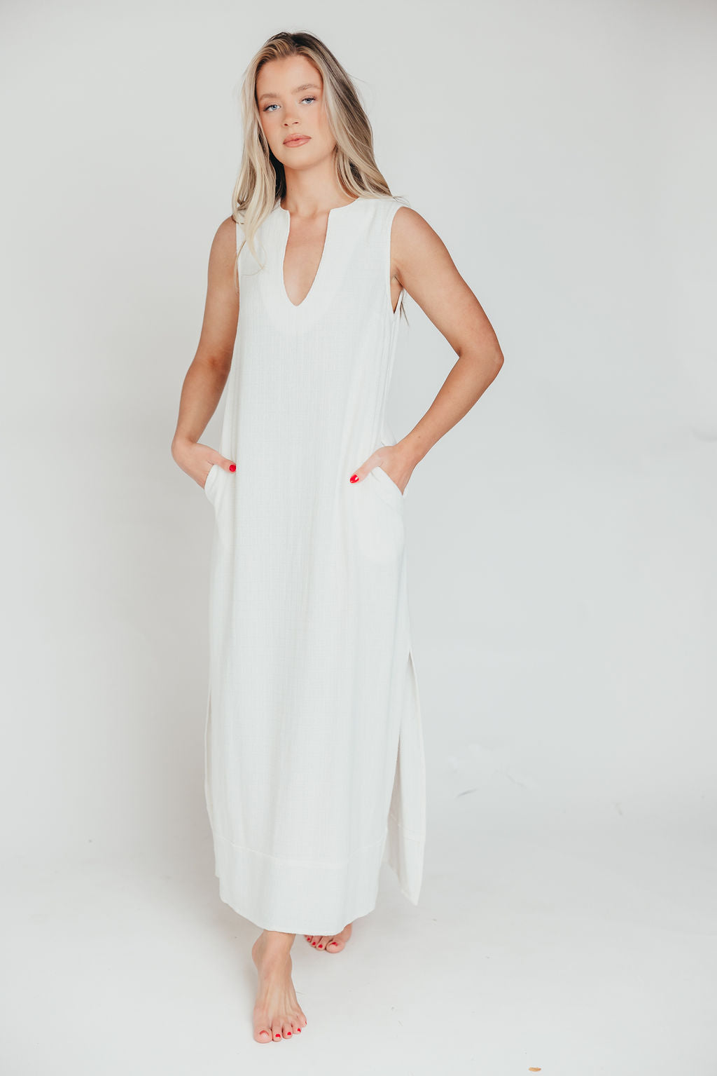 How Sweet It Is Sleeveless Linen Blend Maxi Dress in Ivory - Bump Friendly Maternity Wear for Summer Beach Vacations & Outdoor Weddings