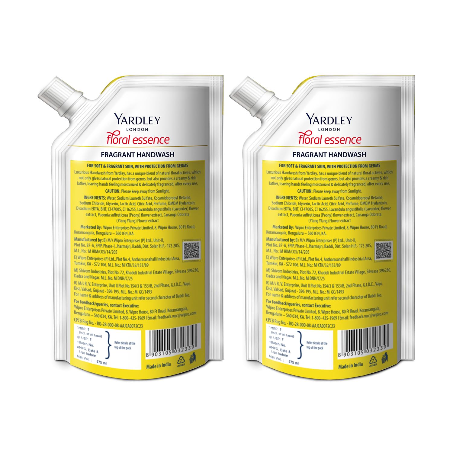 Yardley London Floral Essence Peony & Ylang Ylang Hand Wash Refill - 675ml (2 Pack) | Gentle Moisturizing Liquid Soap for Bathroom, Kitchen & Guest Use | Floral Scented Handwash for Home & Office