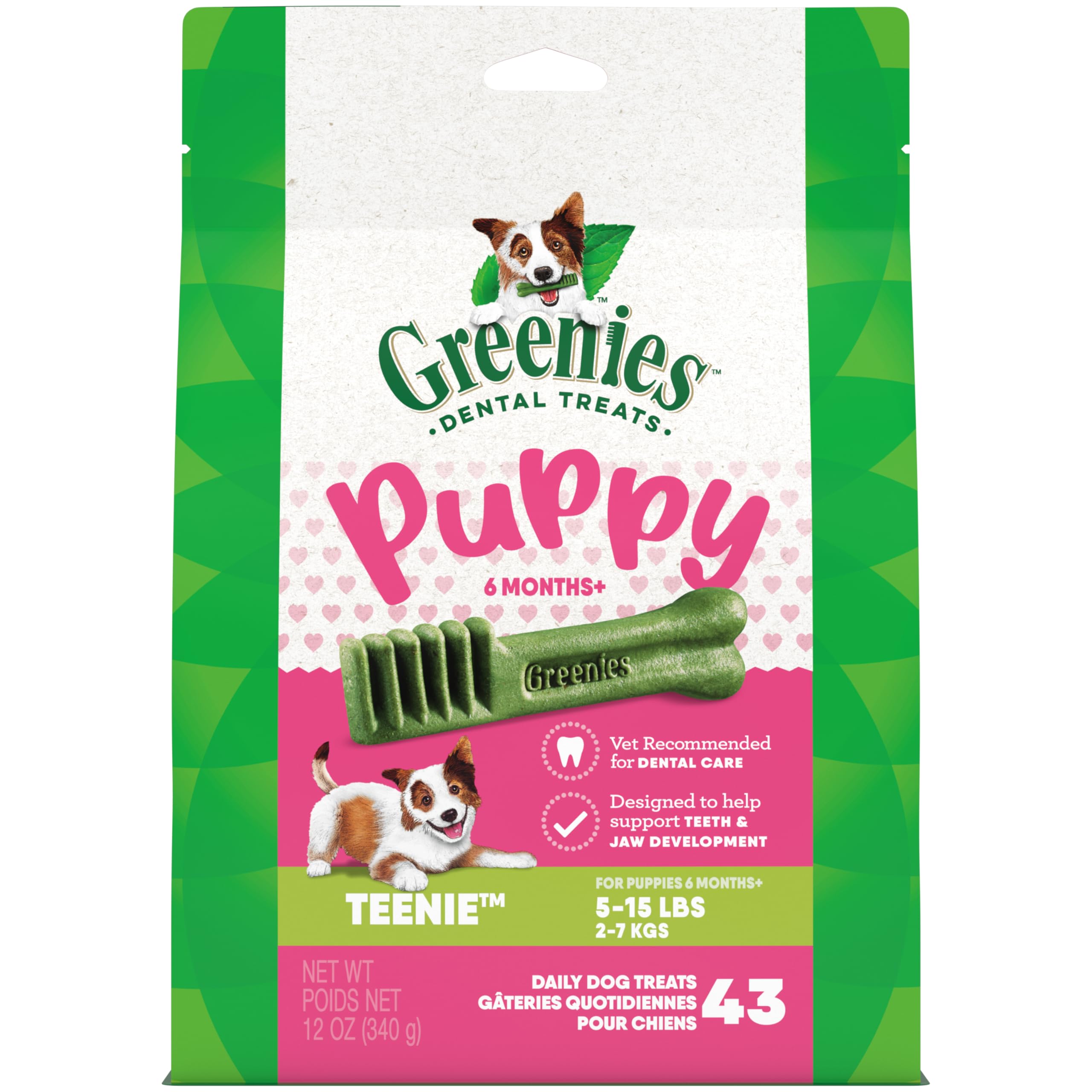 Greenies Puppy Teenie Natural Dental Care Chews for Dogs 6+ Months - 12 oz Pack (20 Treats) | Oral Health Dog Treats for Fresh Breath & Tartar Control | Perfect for Small Breed Puppies & Training Rewards