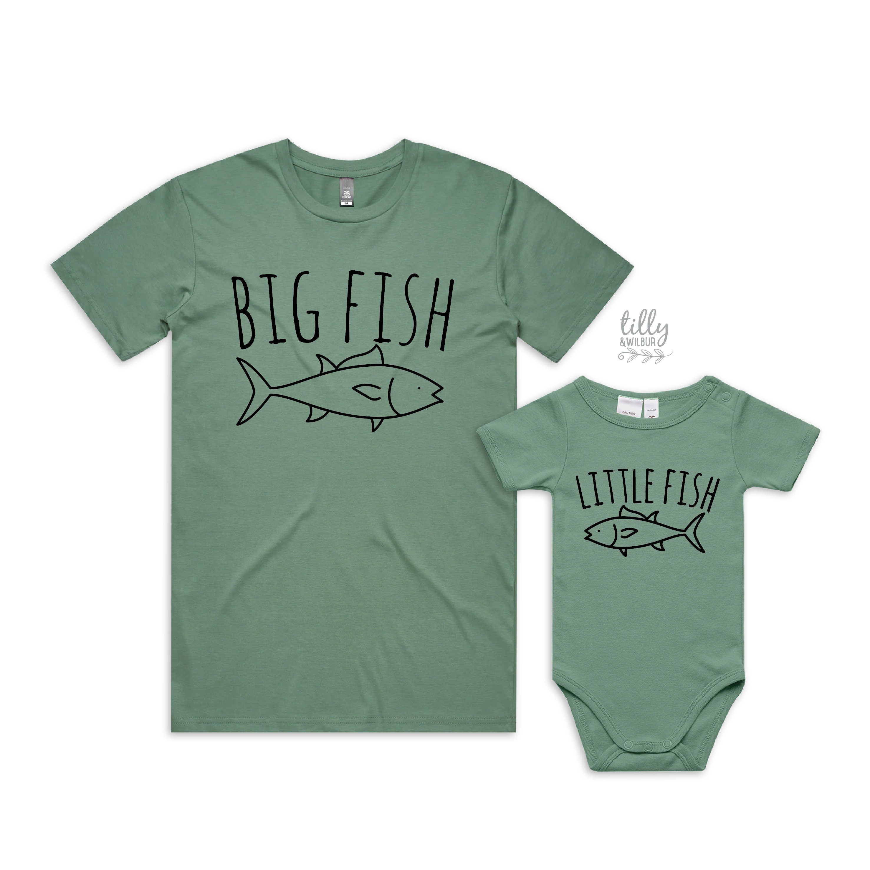 Father and Son Matching T-Shirts - Big Fish Little Fish Design - Family Outfits for Fishing, Beach, and Outdoor Activities