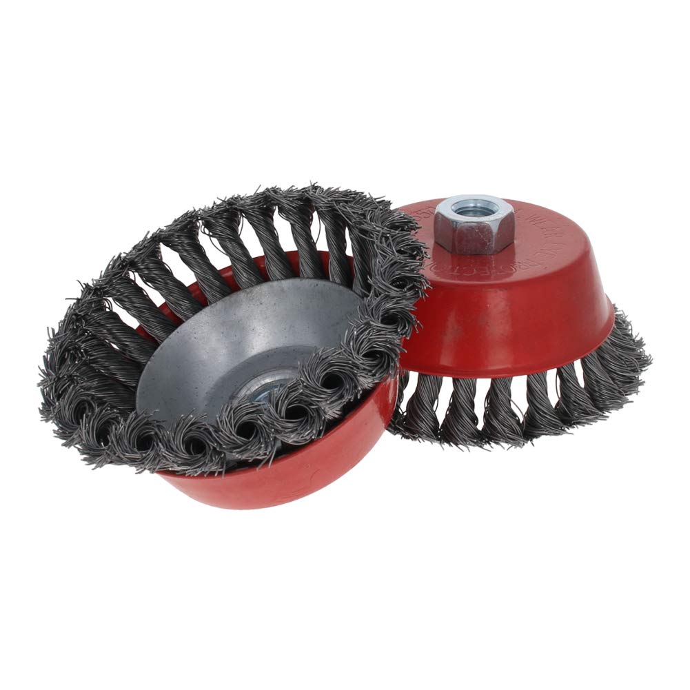 Auniwaig 125mm Twist Knotted Crimped Steel Wire Cup Brush with M14 x 2 Threaded Hole - 2 Pack for Metal Cleaning, Rust Removal & Surface Preparation | Ideal for Automotive, Welding & Industrial Use