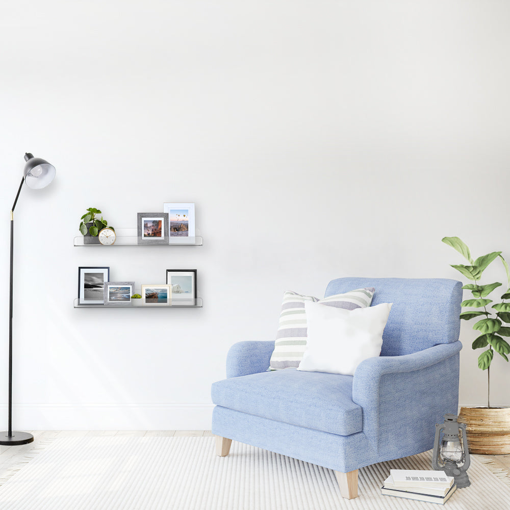 36-Inch Acrylic Floating Bookshelves - Set of 2 | Modern Invisible Wall Mounted Shelves for Books, Decor & Display | Perfect for Living Room, Bedroom, Office & Dorm Organization