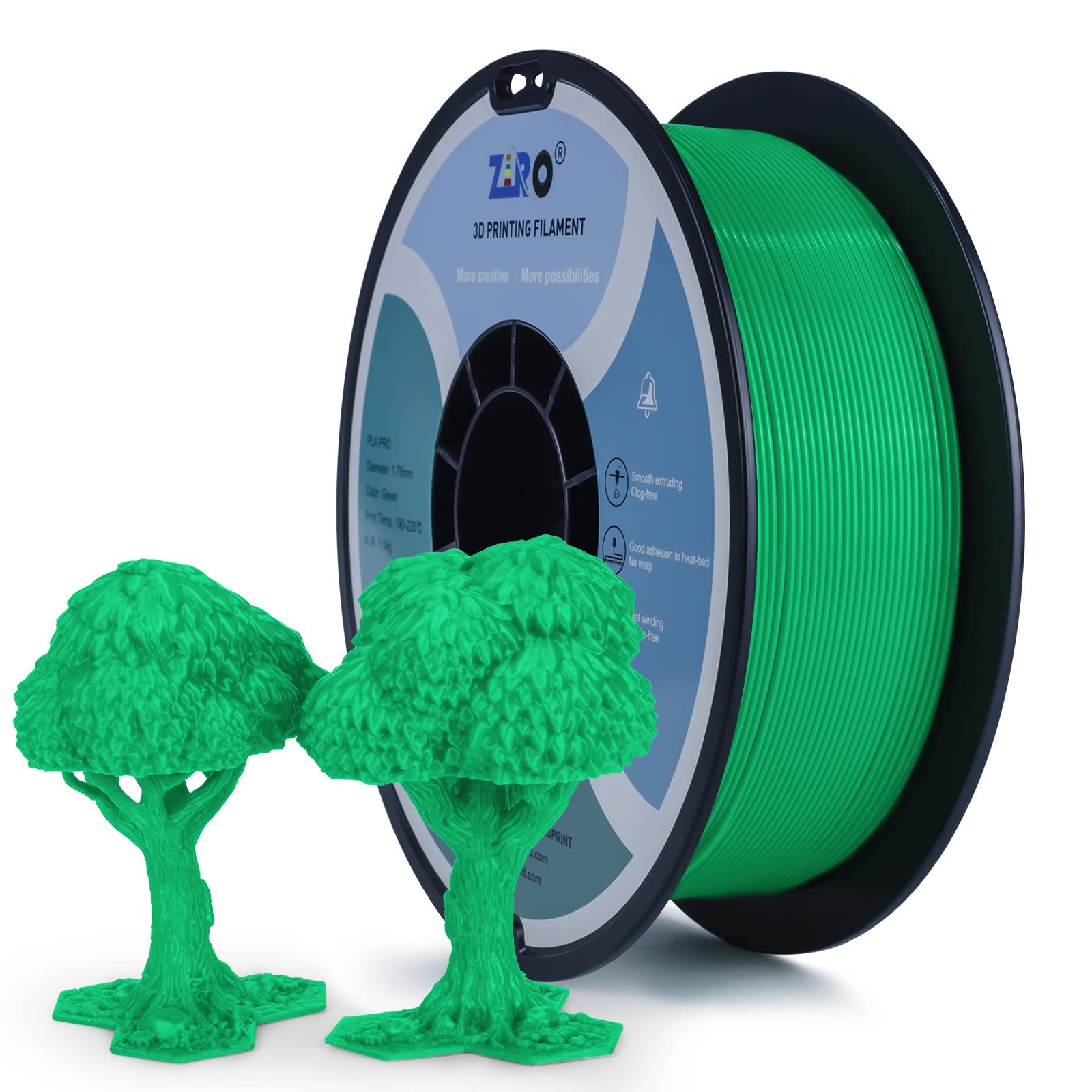 ZIRO PLA Filament 1.75mm 1KG (2.2lbs) for 3D Printing - High Precision +/- 0.03mm, PLA PRO Basic Series in Green - Perfect for DIY Projects, Prototyping & Home 3D Printing